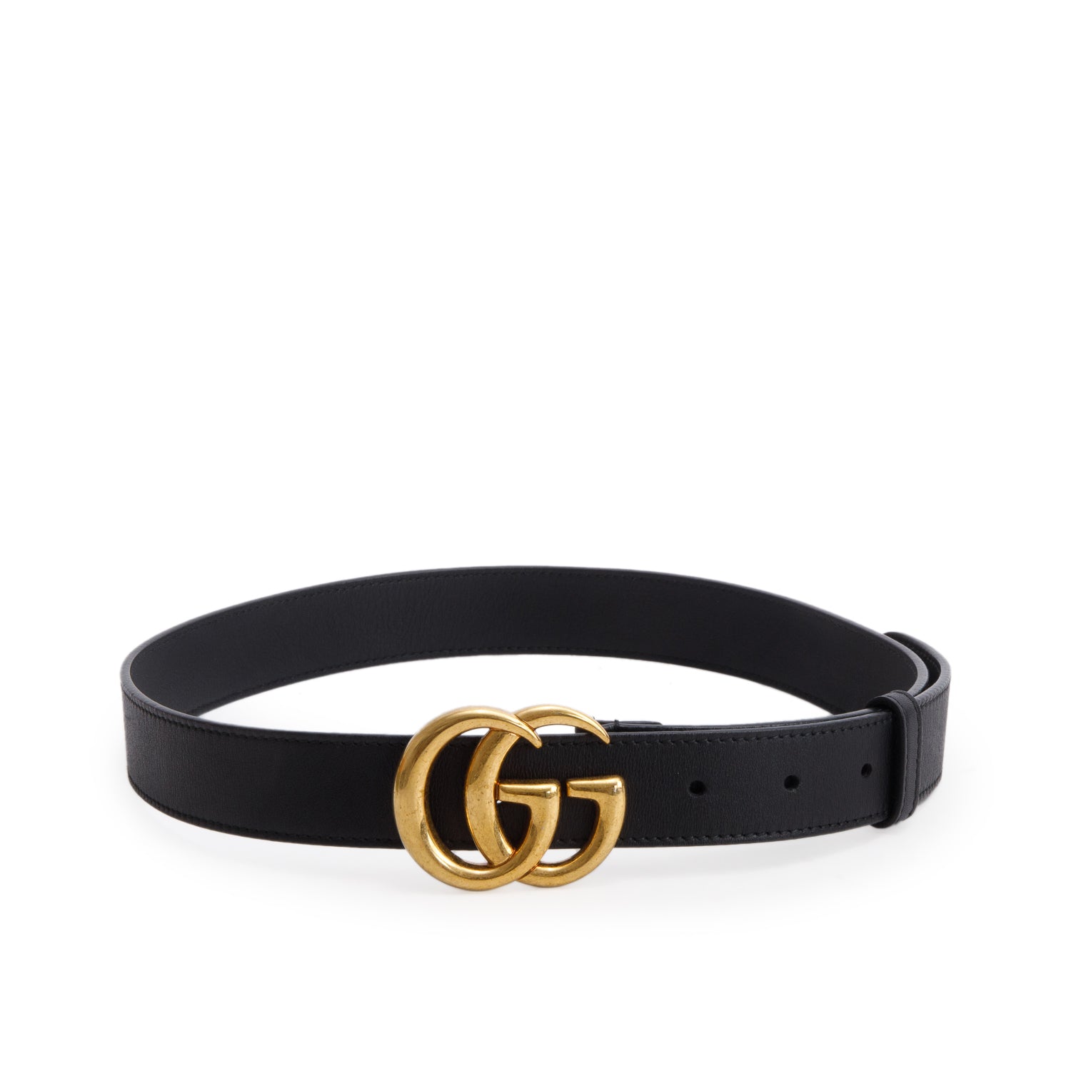Gucci Black Leather GG Marmont Thin Belt 80 32 w/ Box
