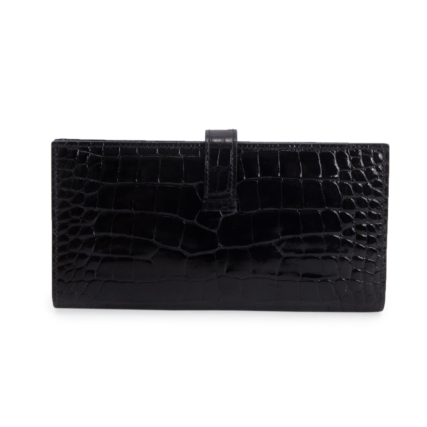 Hermes Noir Shiny Alligator Bearn Wallet w/ Box