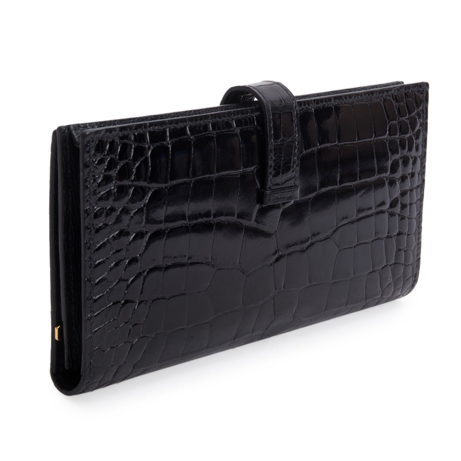 Hermes Noir Shiny Alligator Bearn Wallet w/ Box