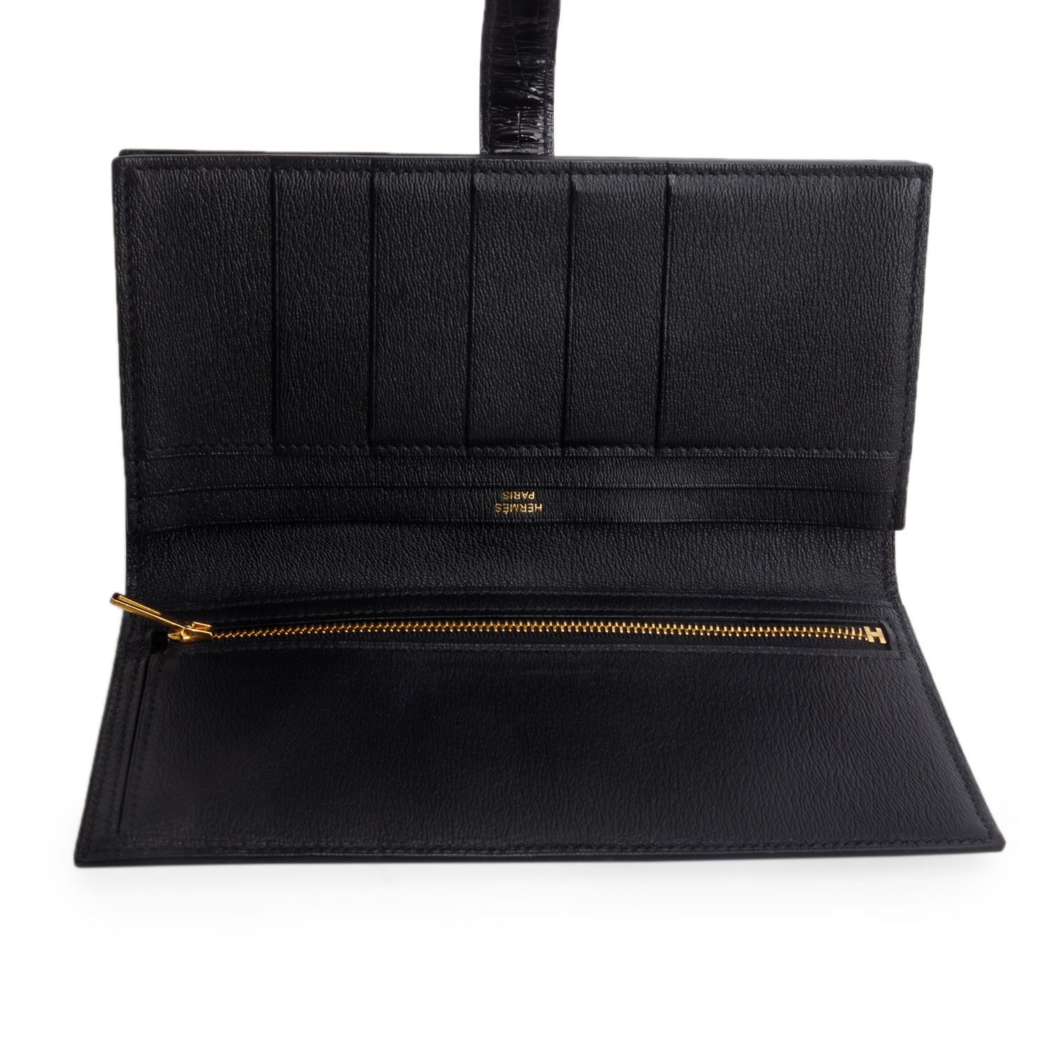 Hermes Noir Shiny Alligator Bearn Wallet w/ Box
