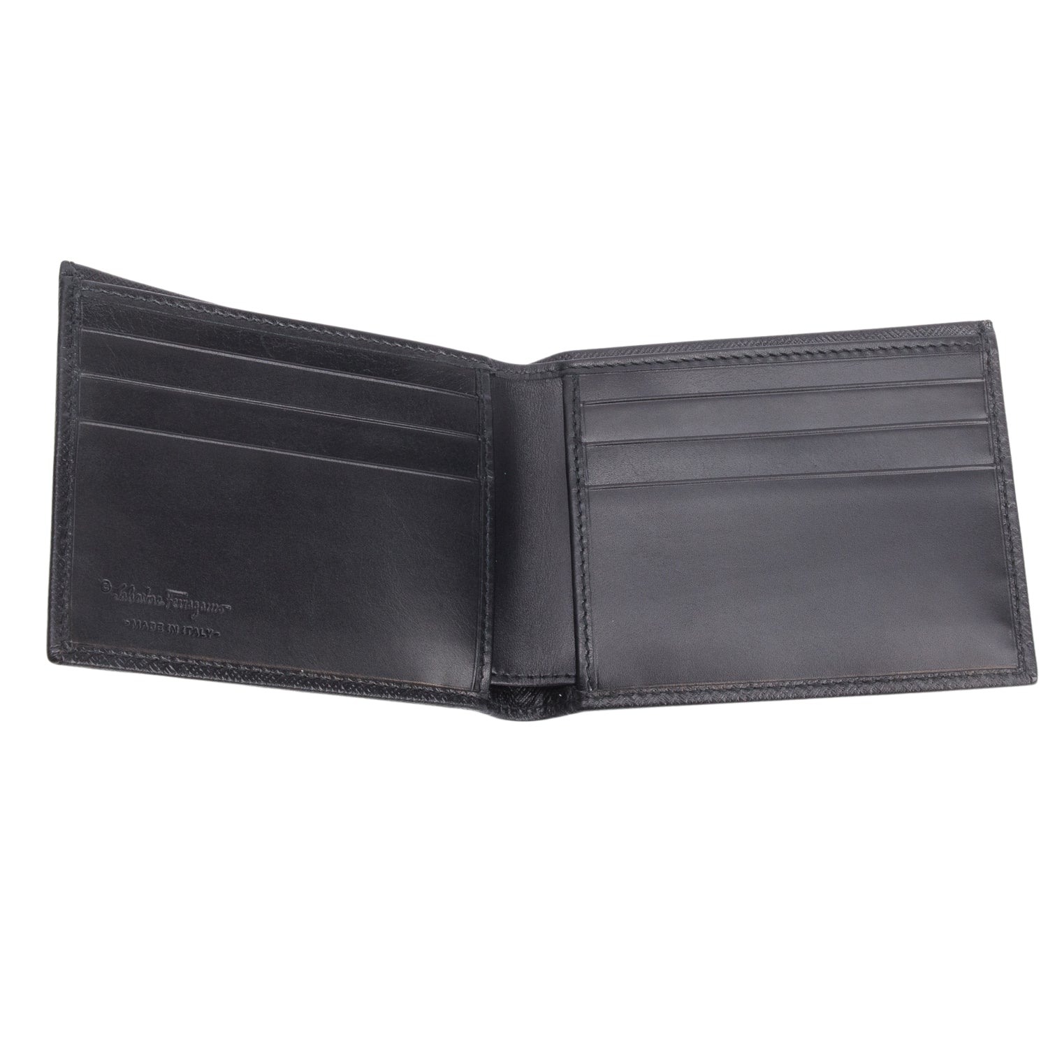 Ferragamo Black Hammered Calfskin Monogram Wallet w/ Box