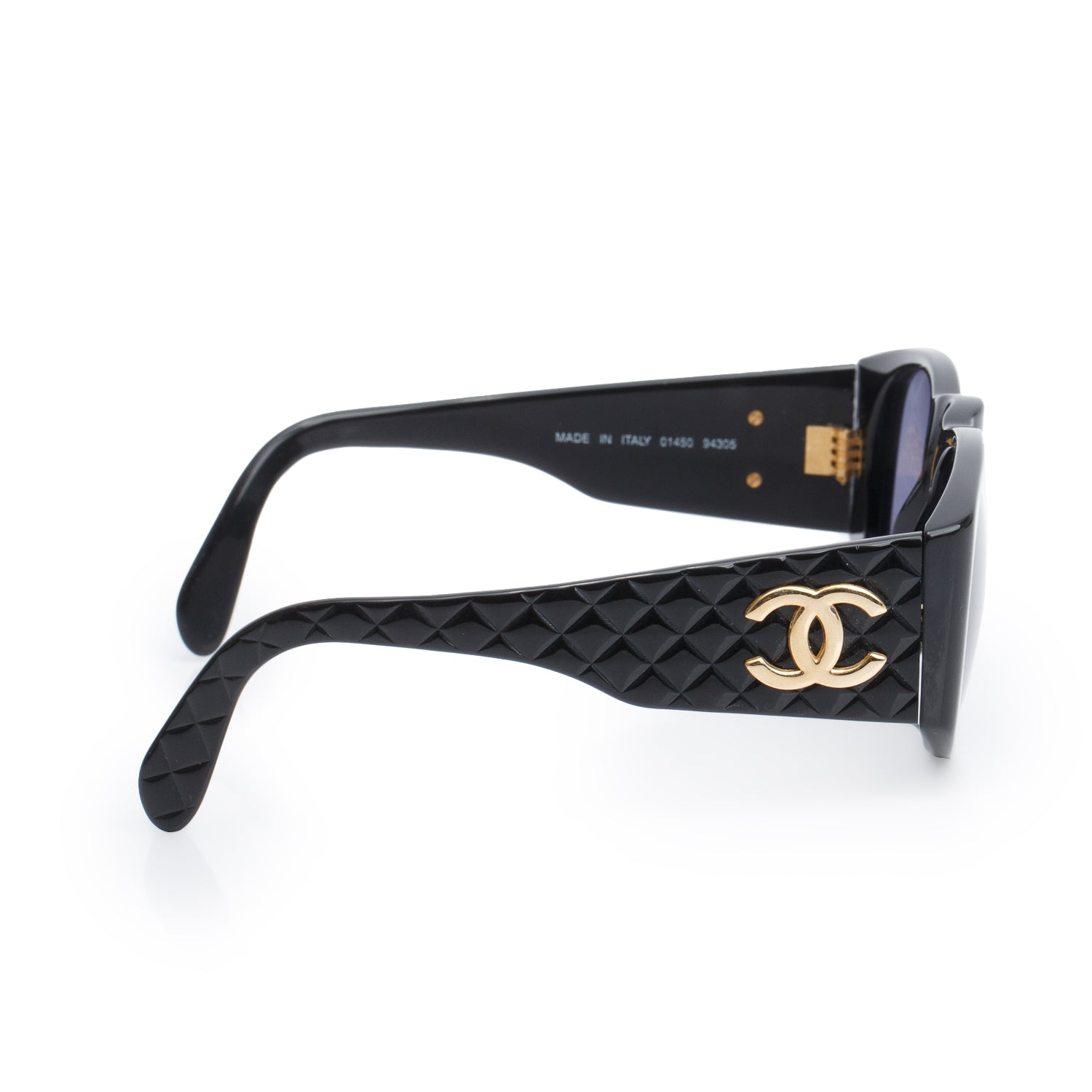 Chanel 01450 Black Acetate Quilted Interlocking CC Logo Sunglasses w/ Case