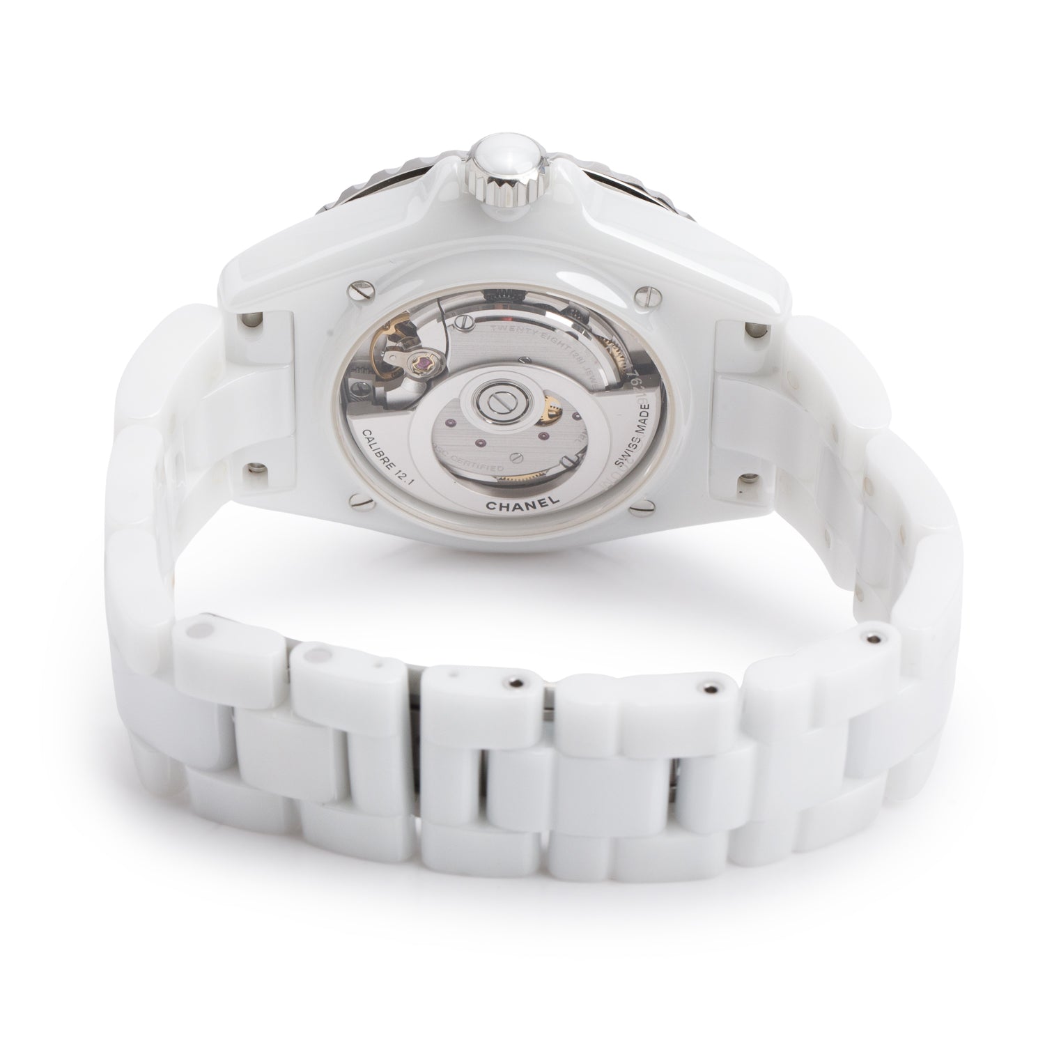 Chanel White Ceramic J12 Caliber 12.1 38 MM Automatic Watch Diamond Dial H5705