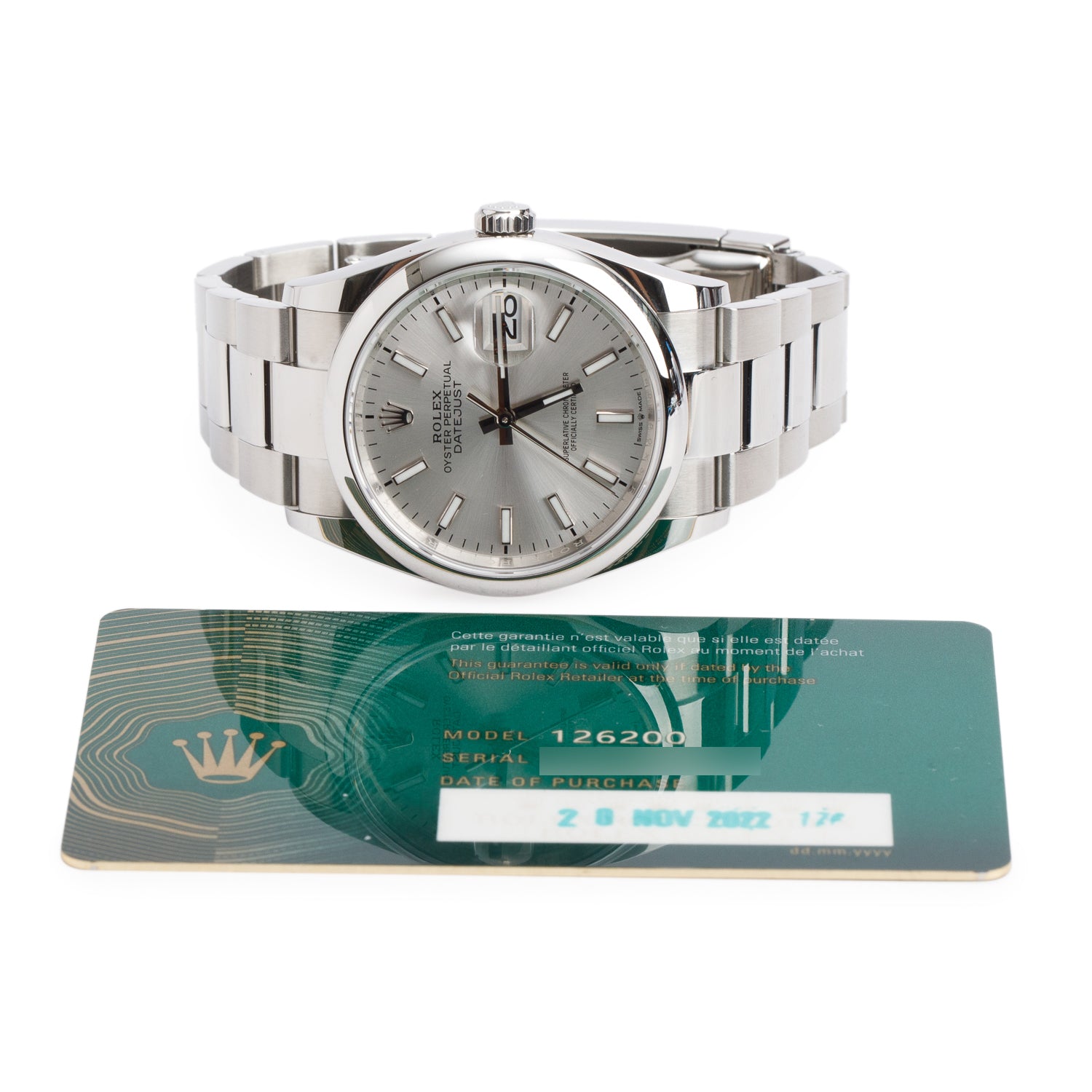 Rolex 2022 Stainless Steel Datejust 36 MM Silver Dial Automatic Watch Silver Dial 126200 w/ Card