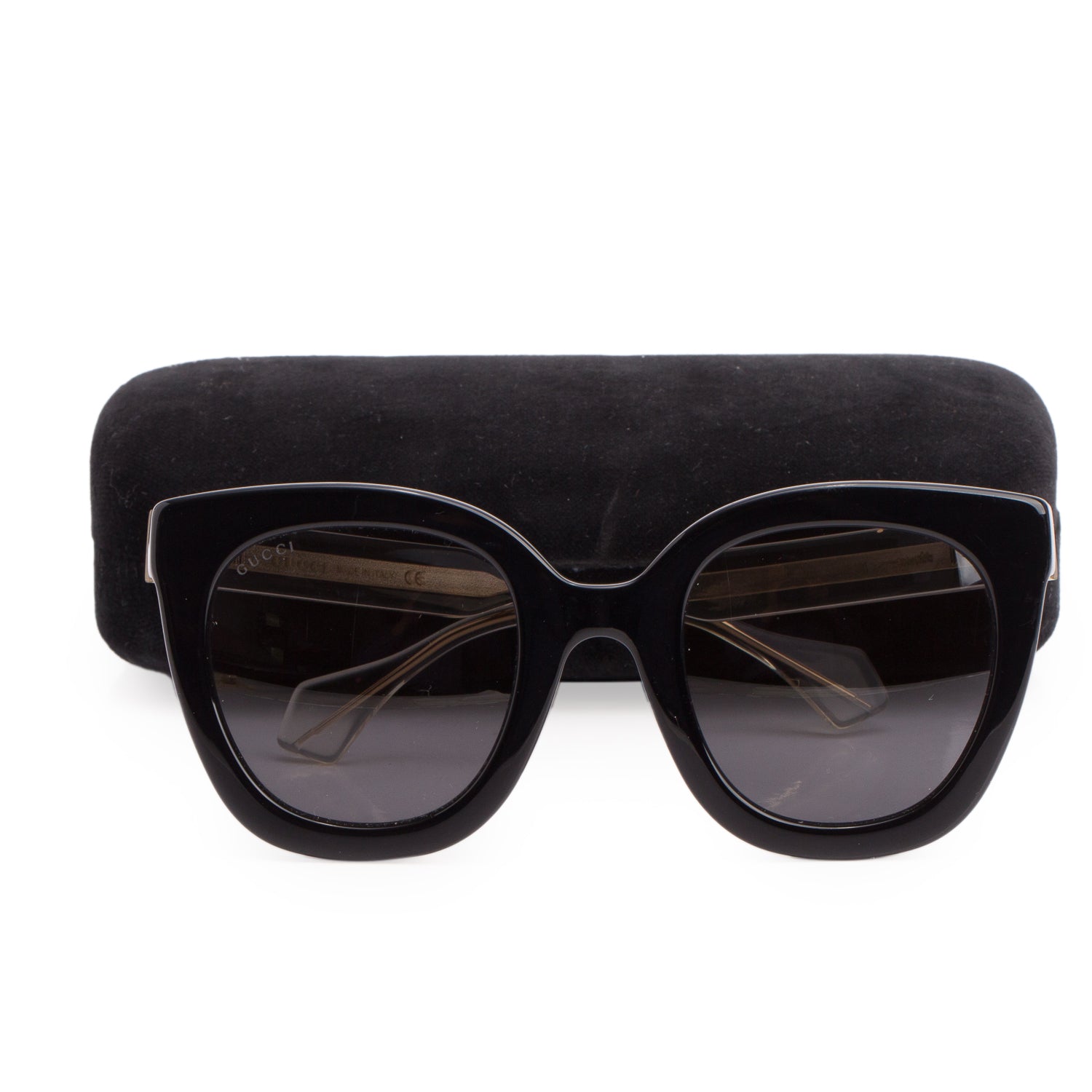 Gucci GG00564S Black Gold Acetate Square Sunglasses w/ Case