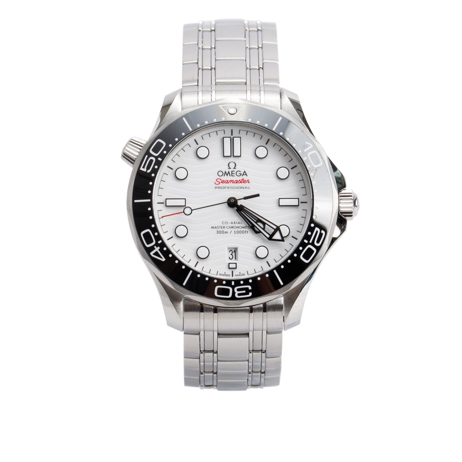 Omega 2024 Stainless Steel Seamaster Diver 300M 42 MM Co-Axial Master Chronometer Automatic Watch White Dial w/ Box, Papers & Extra Straps