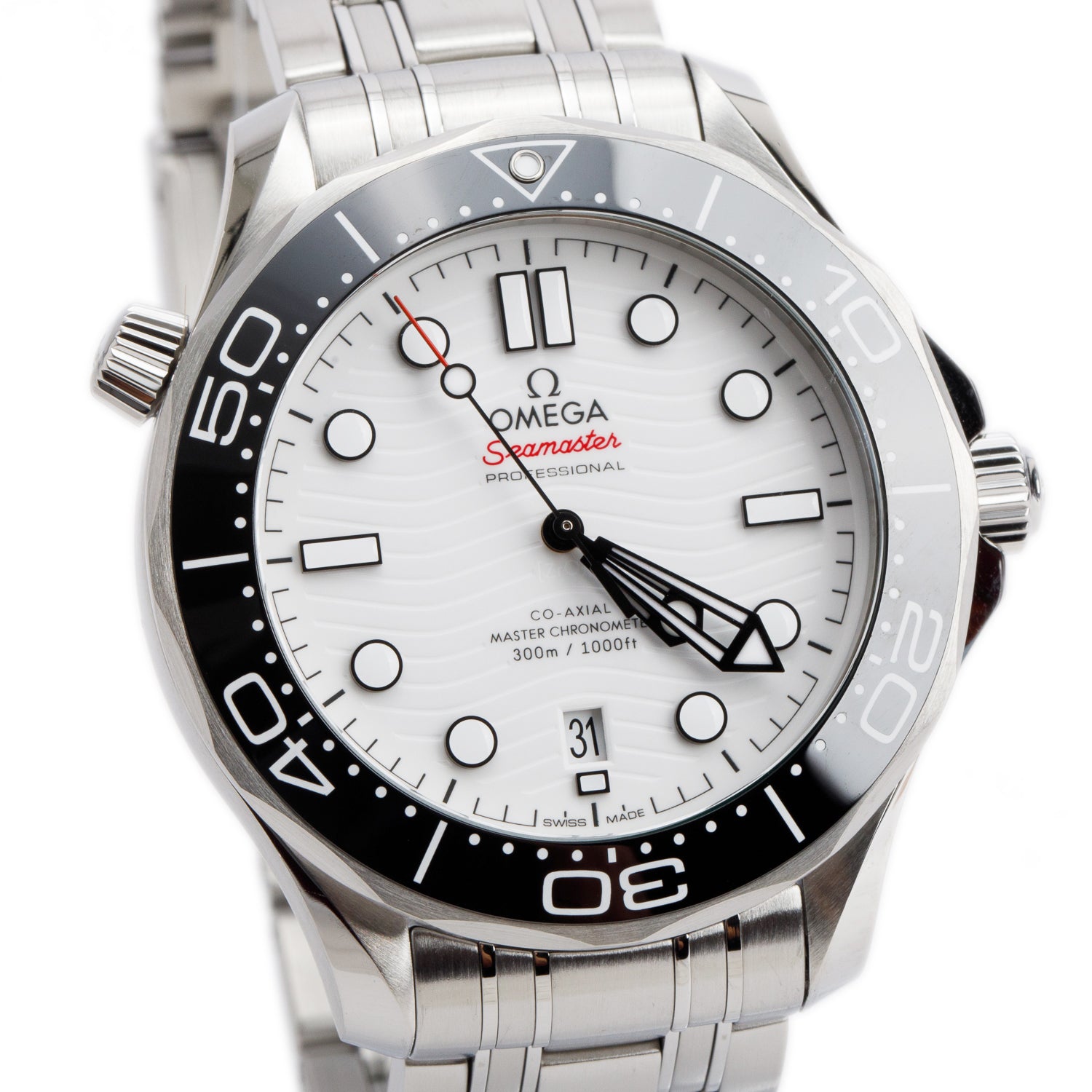 Omega 2024 Stainless Steel Seamaster Diver 300M 42 MM Co-Axial Master Chronometer Automatic Watch White Dial w/ Box, Papers & Extra Straps