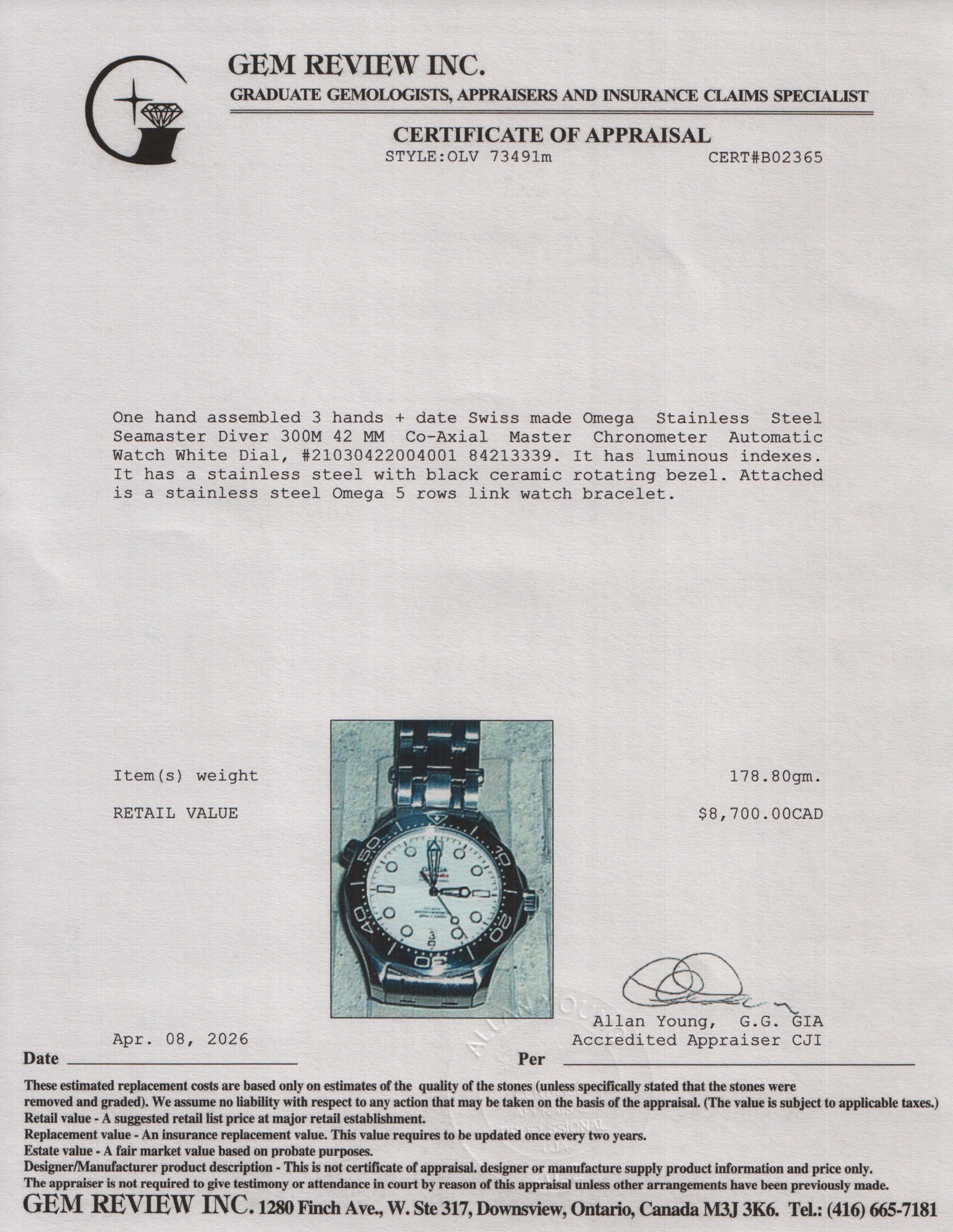 Omega 2024 Stainless Steel Seamaster Diver 300M 42 MM Co-Axial Master Chronometer Automatic Watch White Dial w/ Box, Papers & Extra Straps
