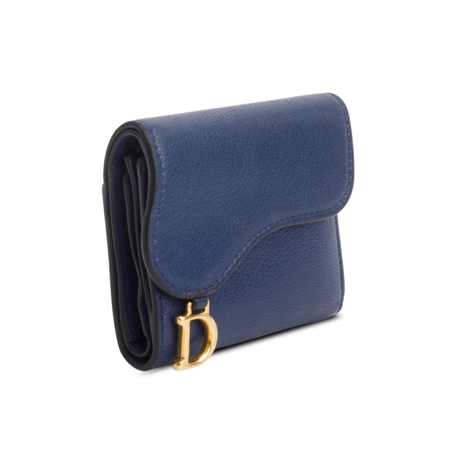 Christian Dior 2022 Blue Grained Leather Saddle Lotus Wallet