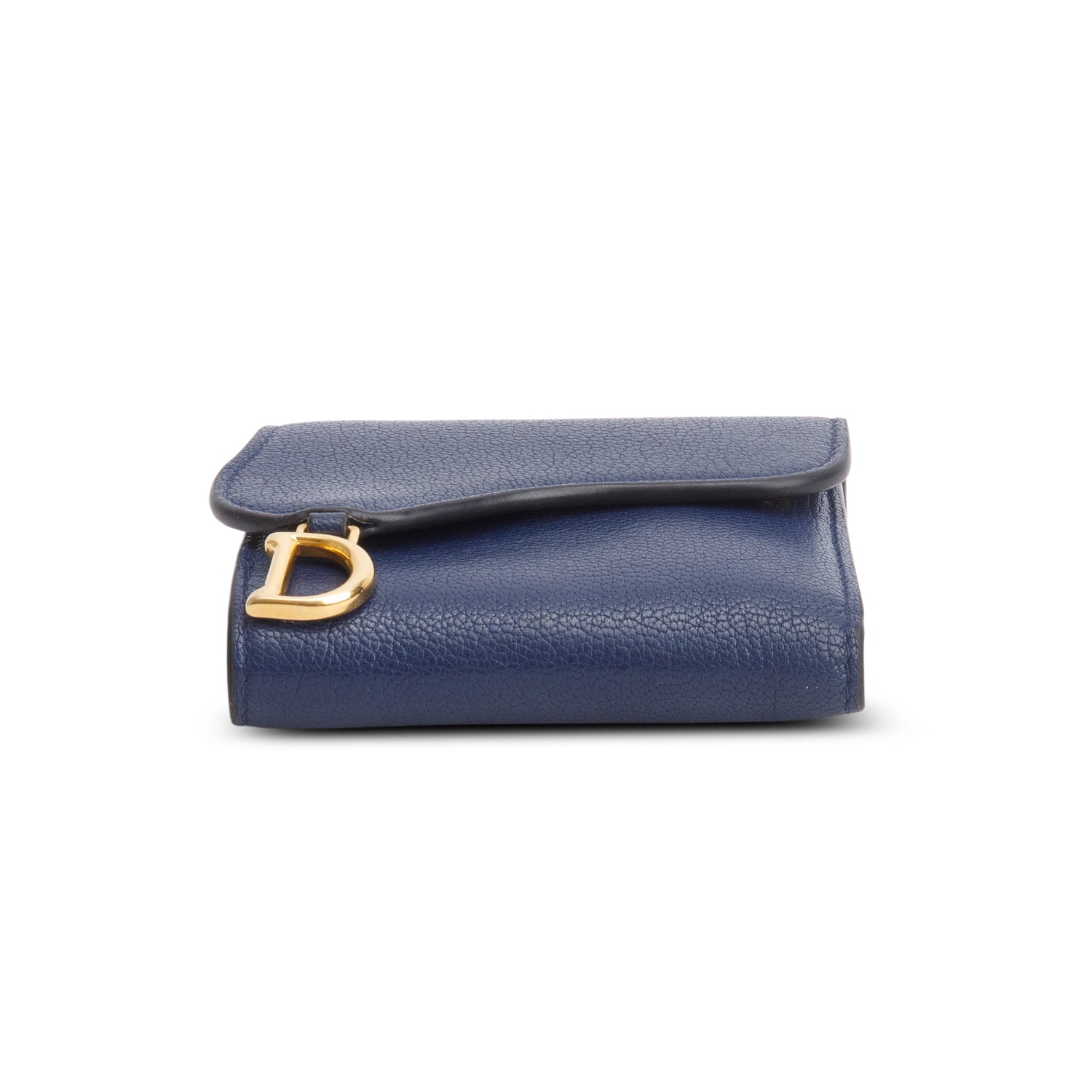 Christian Dior 2022 Blue Grained Leather Saddle Lotus Wallet