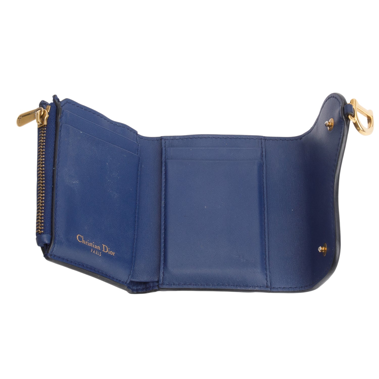 Christian Dior 2022 Blue Grained Leather Saddle Lotus Wallet