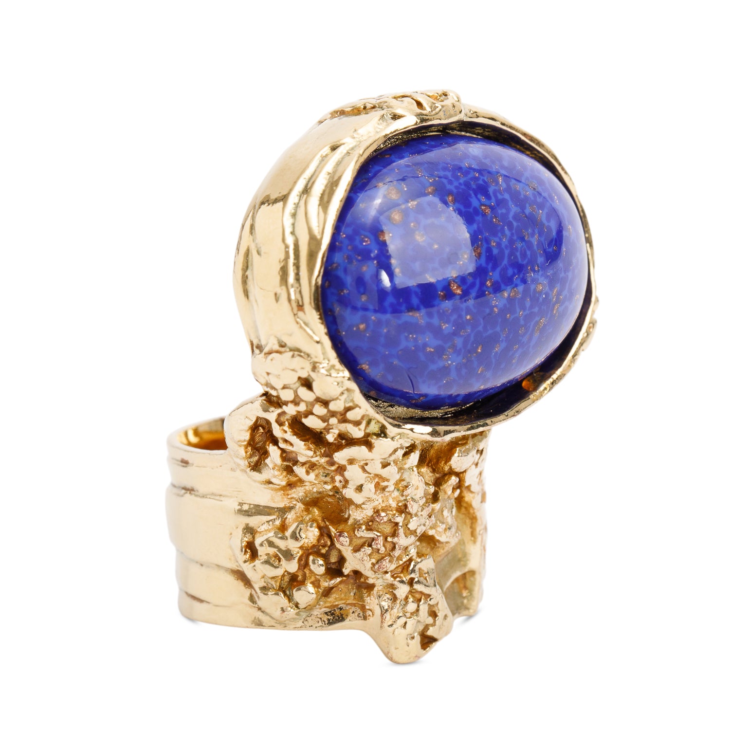Saint Laurent Gold Plated Blue Resin Arty Ring, Size 7