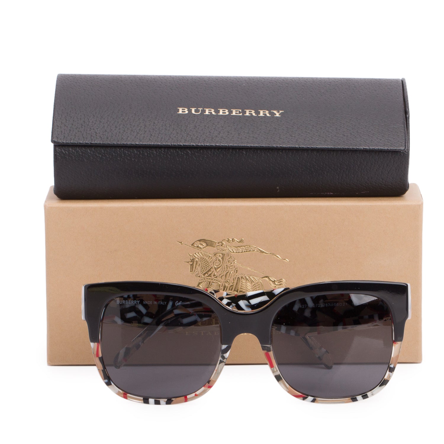 Burberry B 4271 Black House Check Acetate Square Sunglasses w/ Box & Case