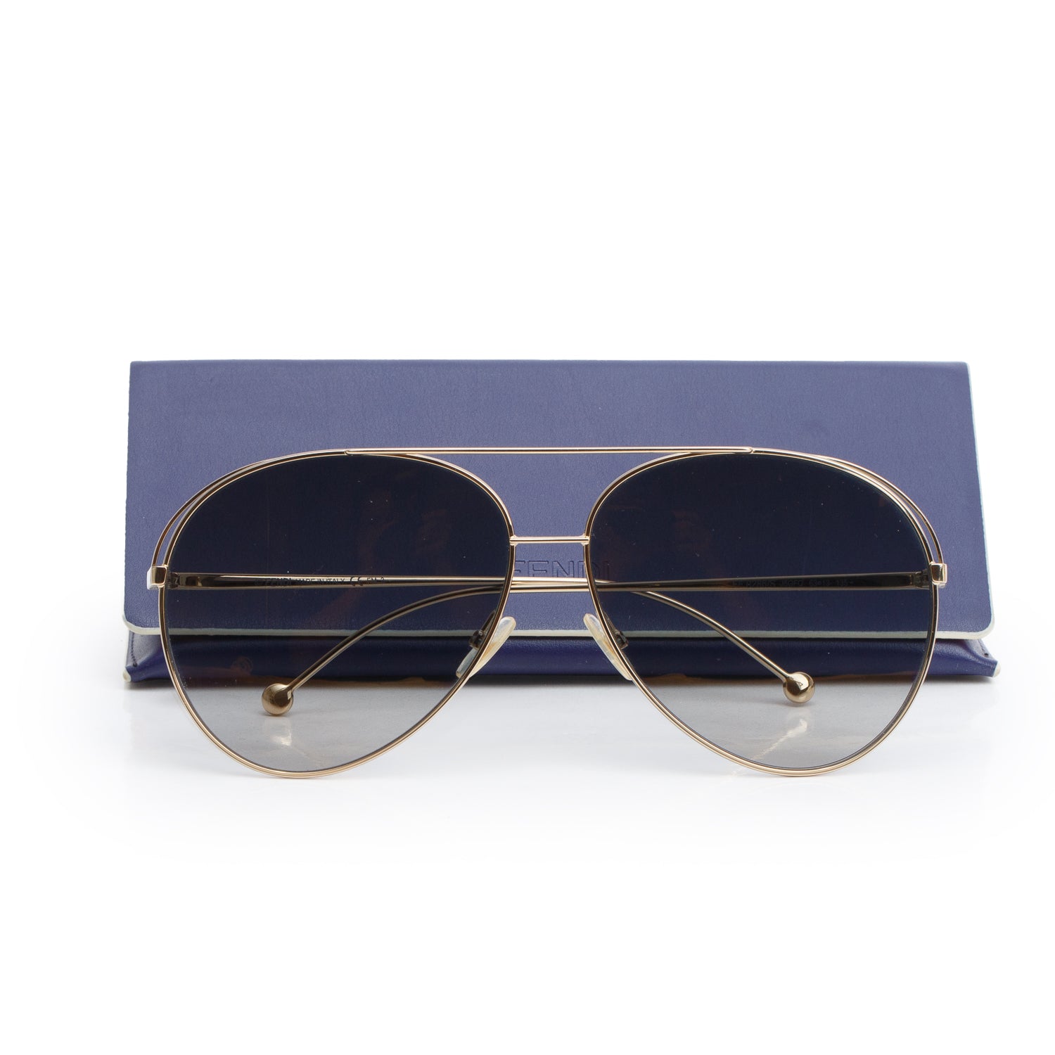 Fendi FF0286/S Gold Tone Metal Aviator Sunglasses w/ Case & Authenticity Card