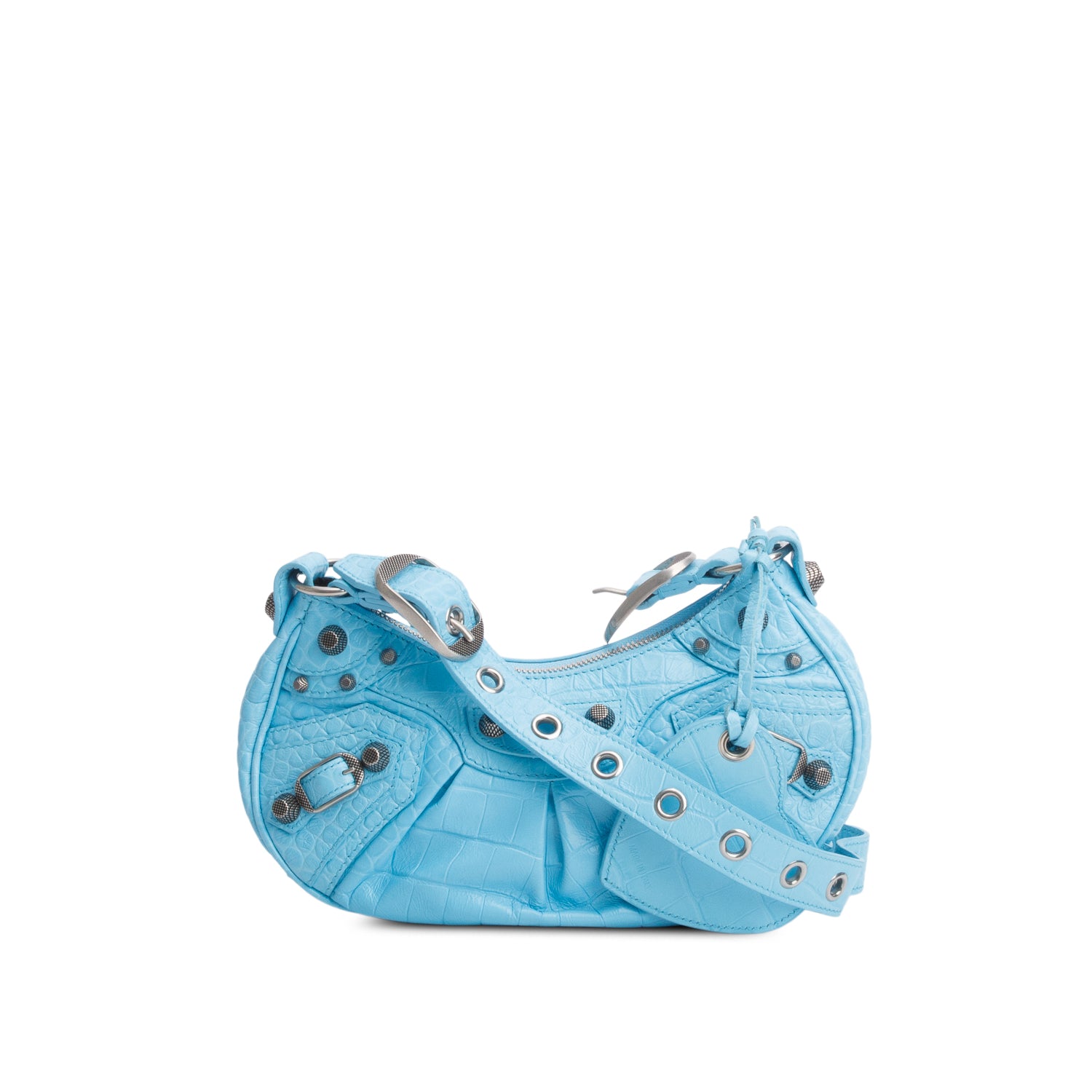 Balenciaga Blue Extra Supple Calfskin Crocodile Embossed Le Cagole XS Shoulder Bag