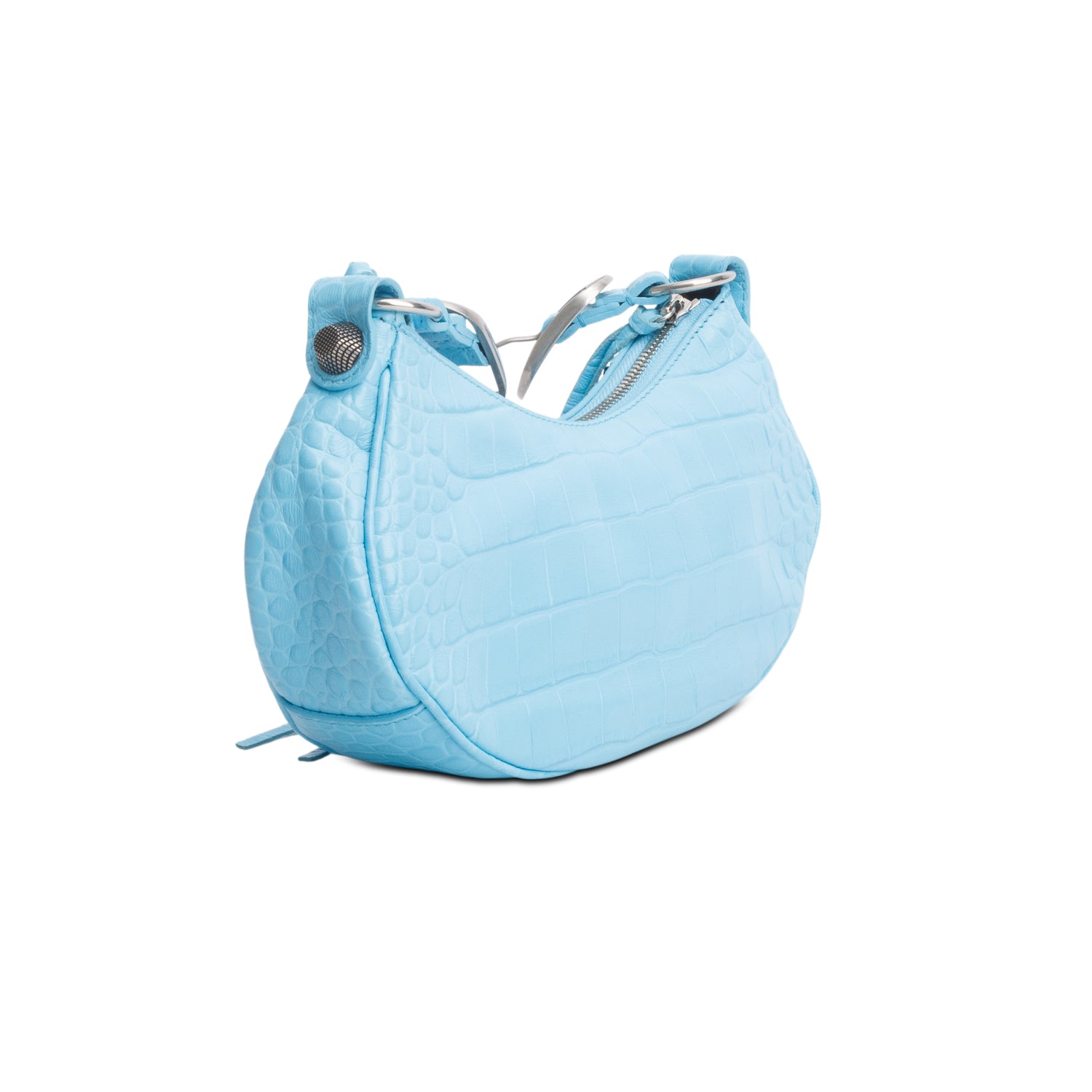 Balenciaga Blue Extra Supple Calfskin Crocodile Embossed Le Cagole XS Shoulder Bag