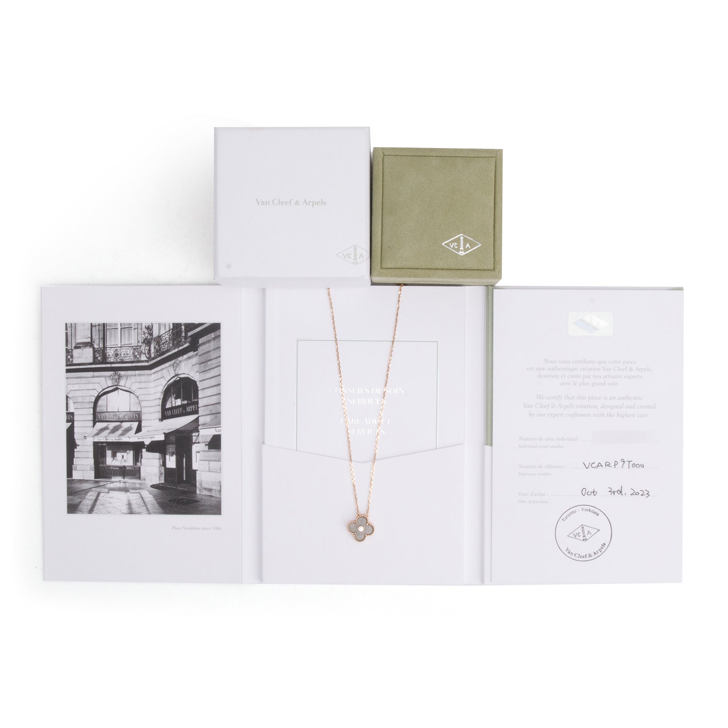 Van Cleef & Arpels 2023 Limited Edition 18k Rose Gold Vintage Alhambra Diamond Obsidian Holiday Pendant Necklace w/ Box & Certificate