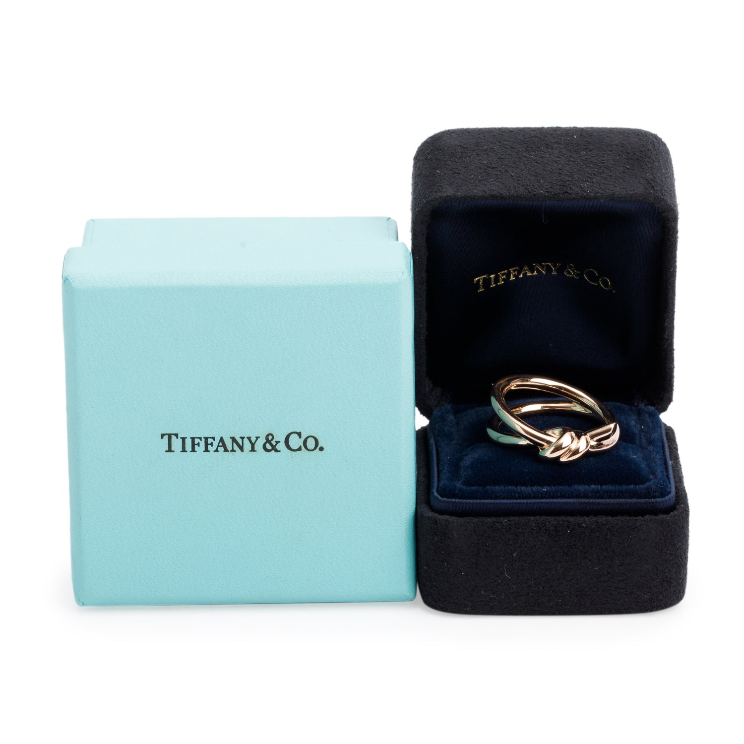 Tiffany & Co. 18k Rose Gold Knot Double Row Ring, Size 6.5 w/ Box