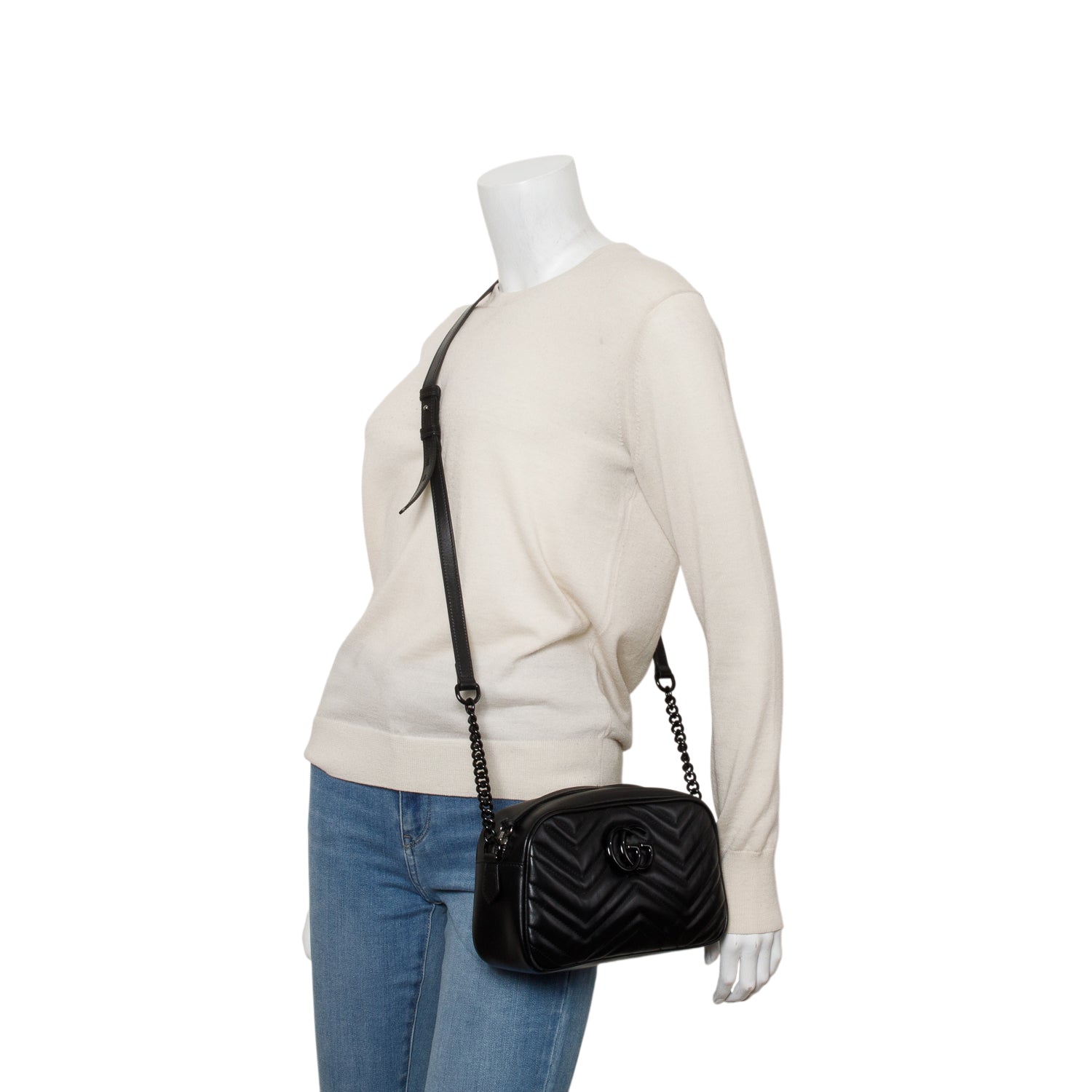 Gucci Black GG Marmont Matelasse Monochrome Small Camera Bag