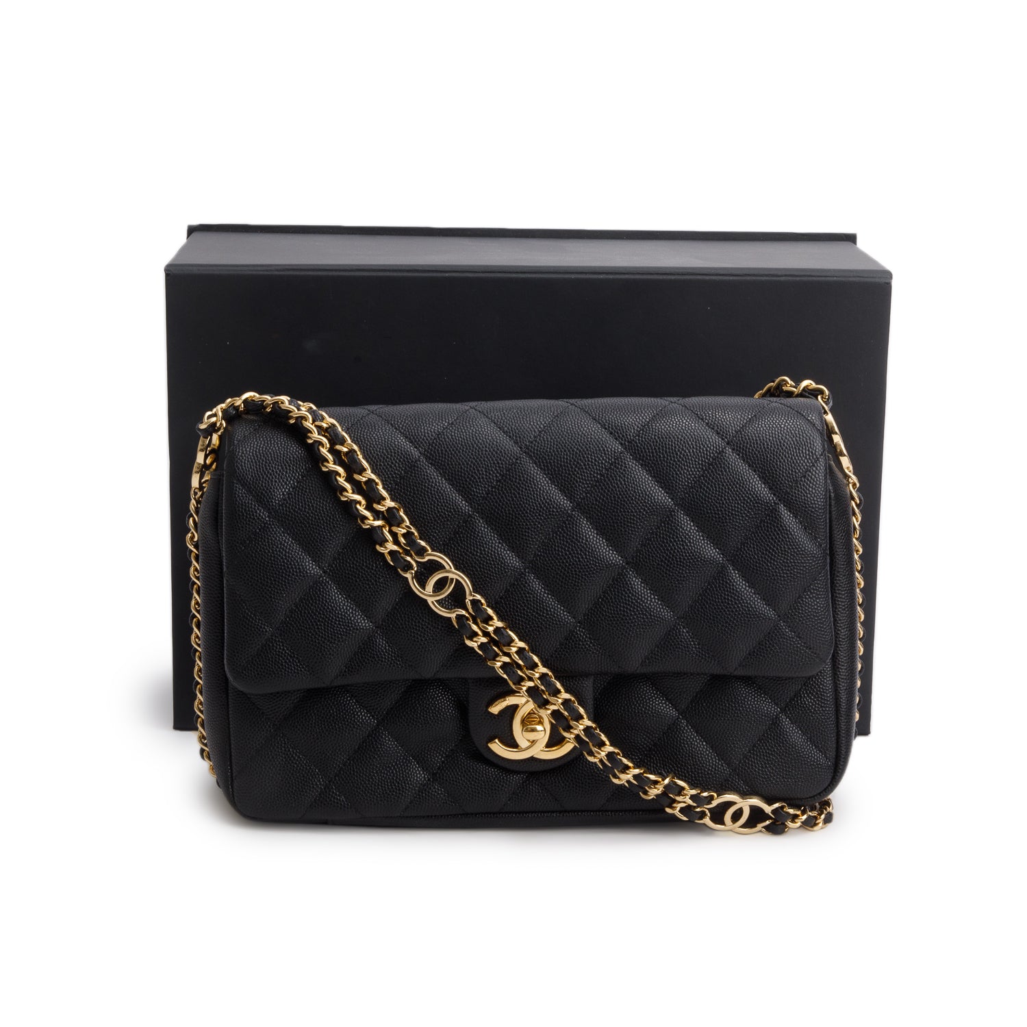 Chanel 2022 Black Caviar Quilted Leather Small CC You Flap Bag w/ Box & Receipt