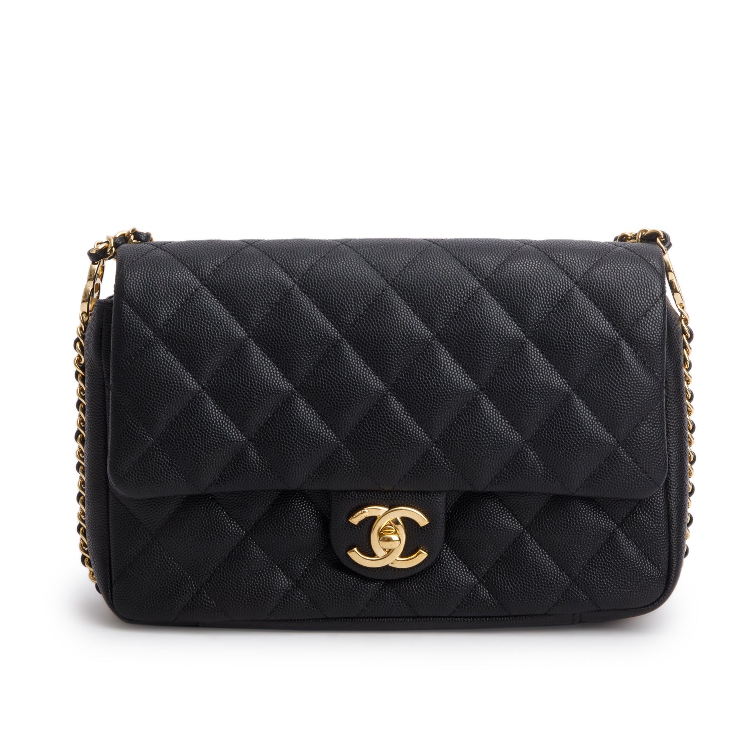 Chanel 2022 Black Caviar Quilted Leather Small CC You Flap Bag w/ Box & Receipt