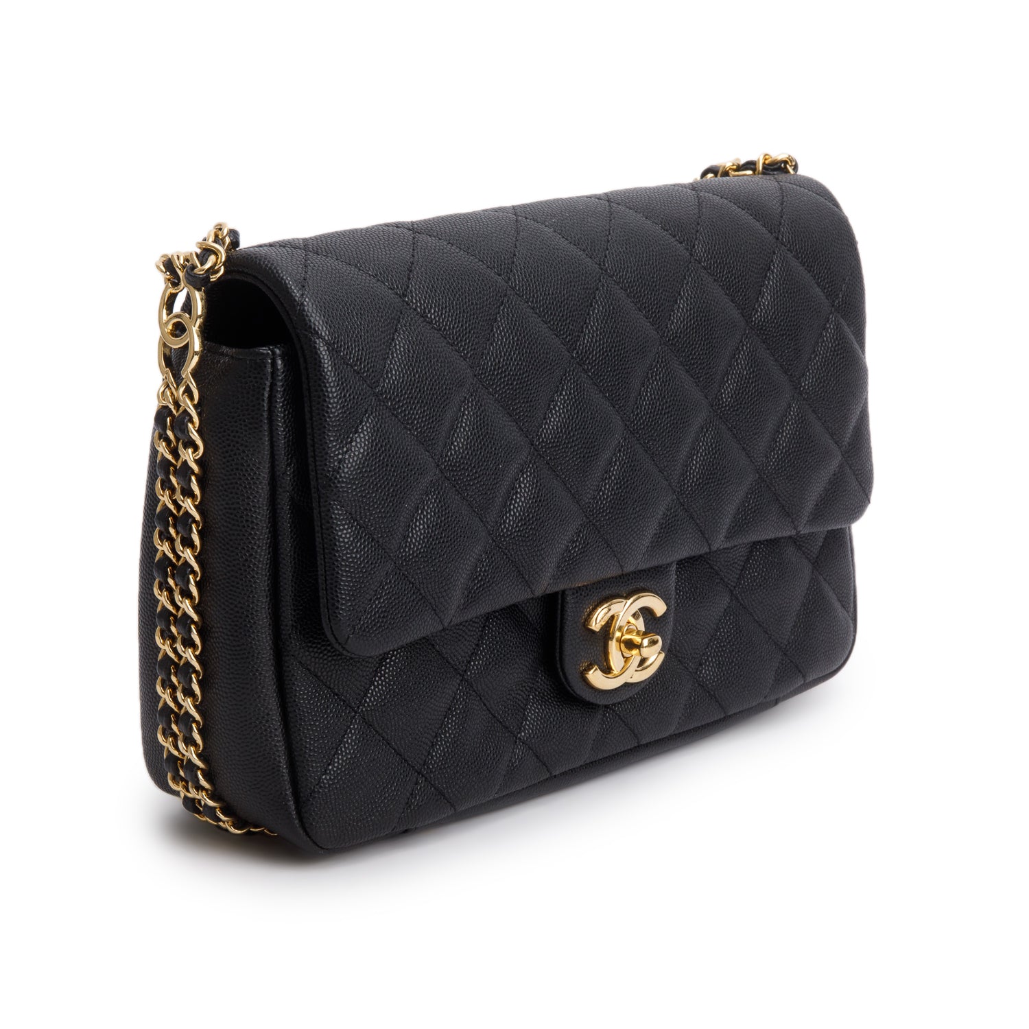 Chanel 2022 Black Caviar Quilted Leather Small CC You Flap Bag w/ Box & Receipt