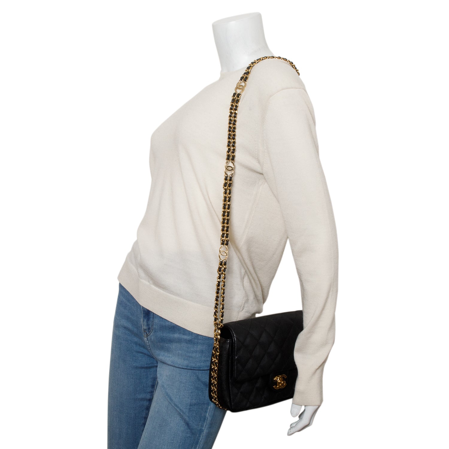 Chanel 2022 Black Caviar Quilted Leather Small CC You Flap Bag w/ Box & Receipt