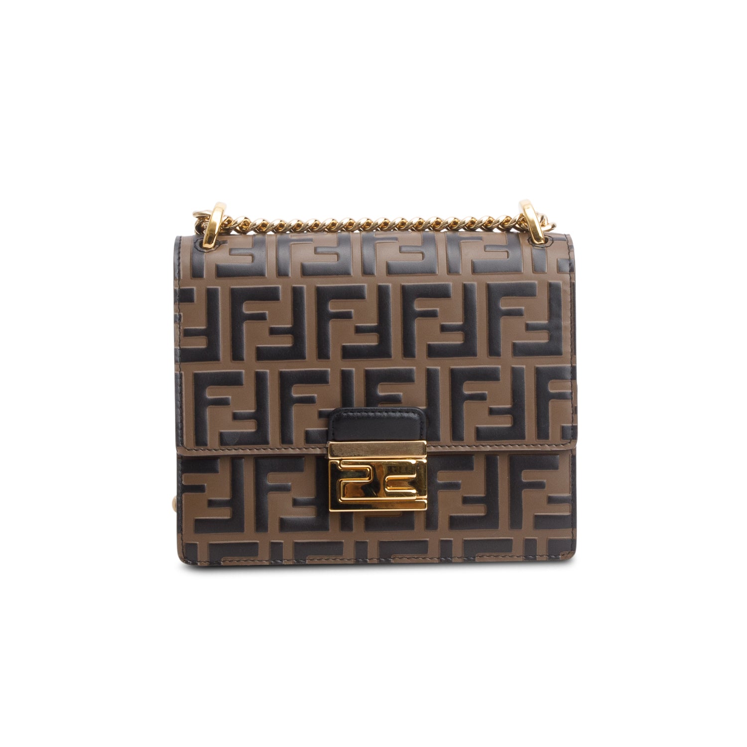 Fendi 2021 Vitello Liberty Bi-Color FF 1974 Embossed Small Kan U Shoulder Bag