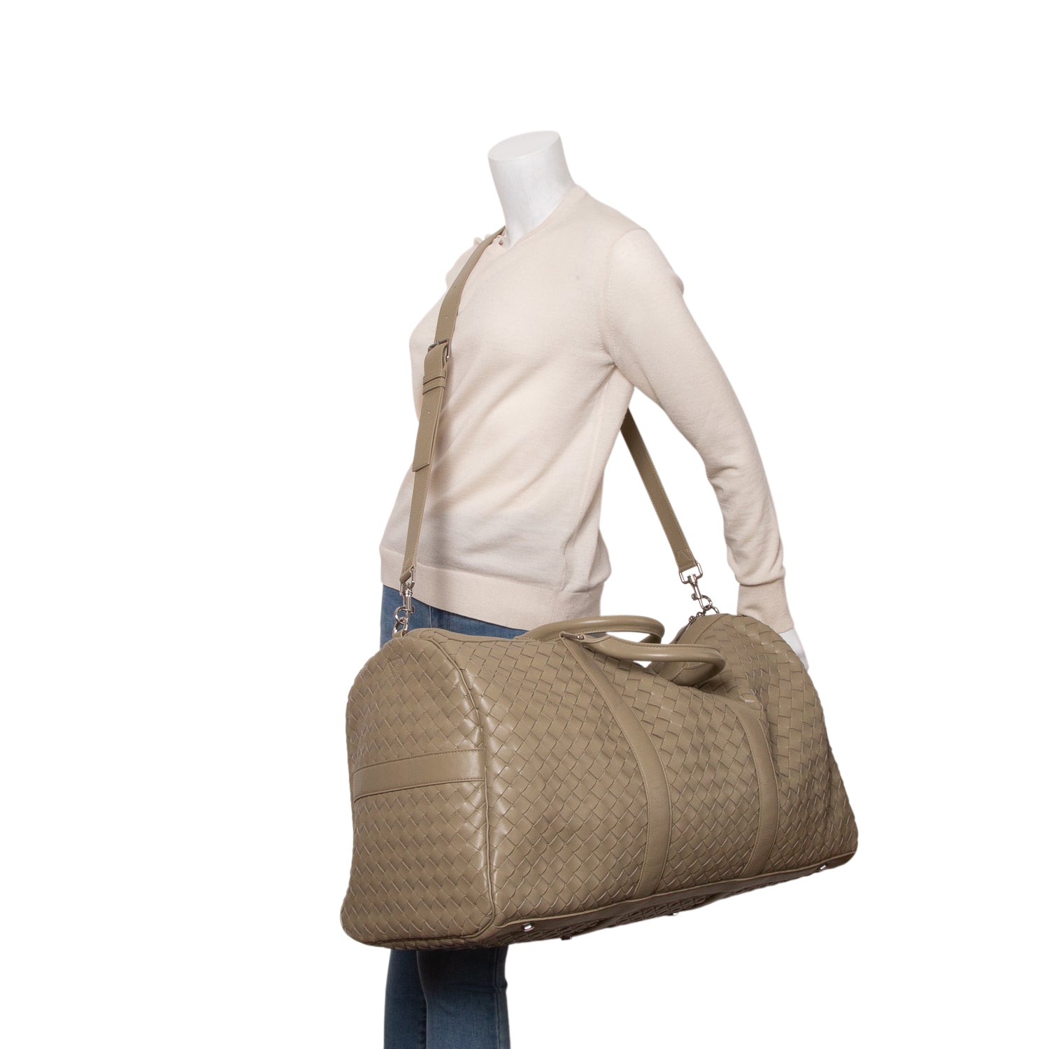 Bottega Veneta Green Nappa Intrecciato Large Duffle Bag w/ Strap & Pouch