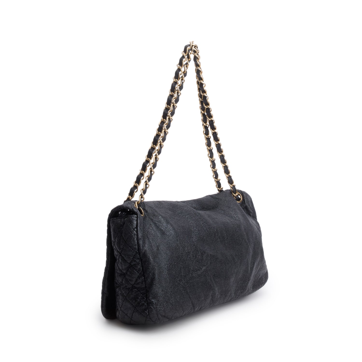 Chanel Black Vinyl Rock and Chain Medium Flap