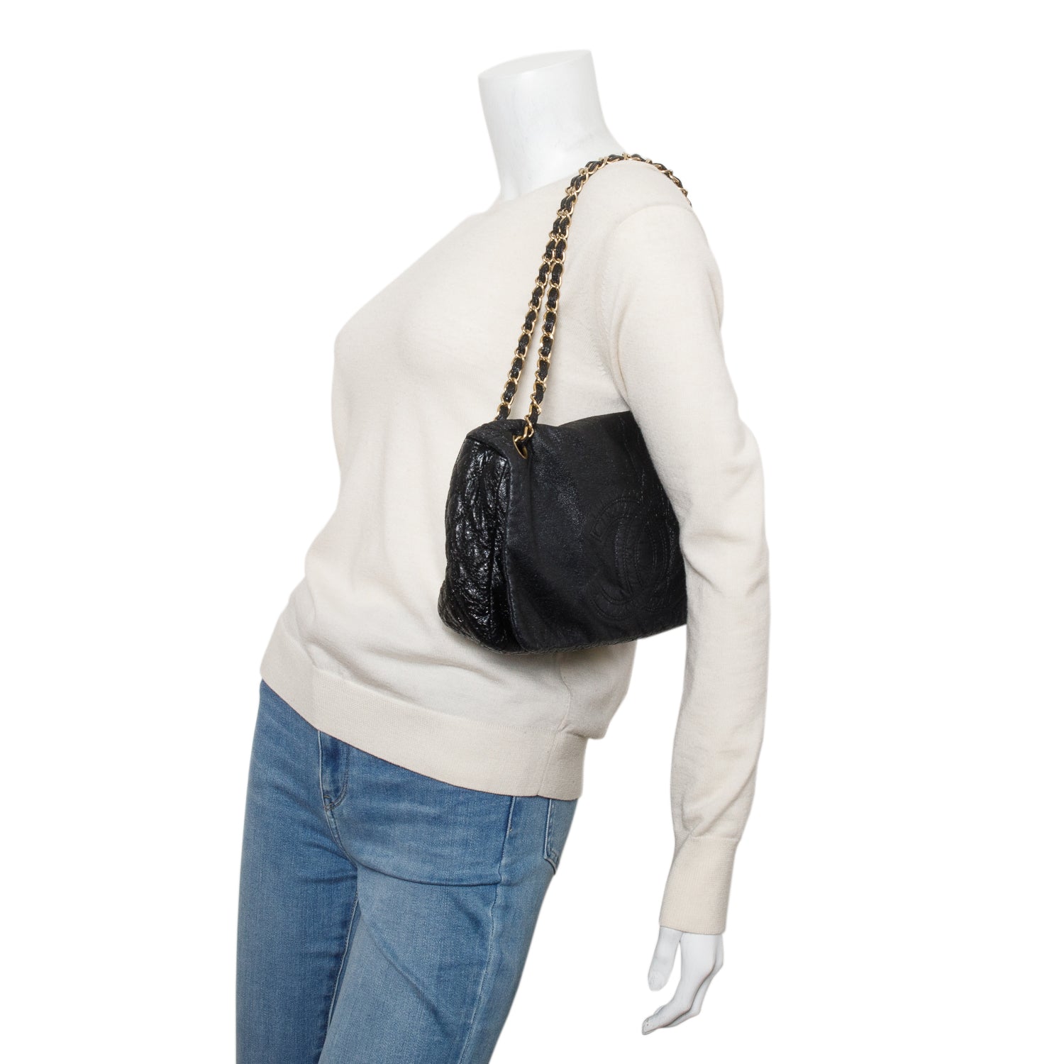 Chanel Black Vinyl Rock and Chain Medium Flap