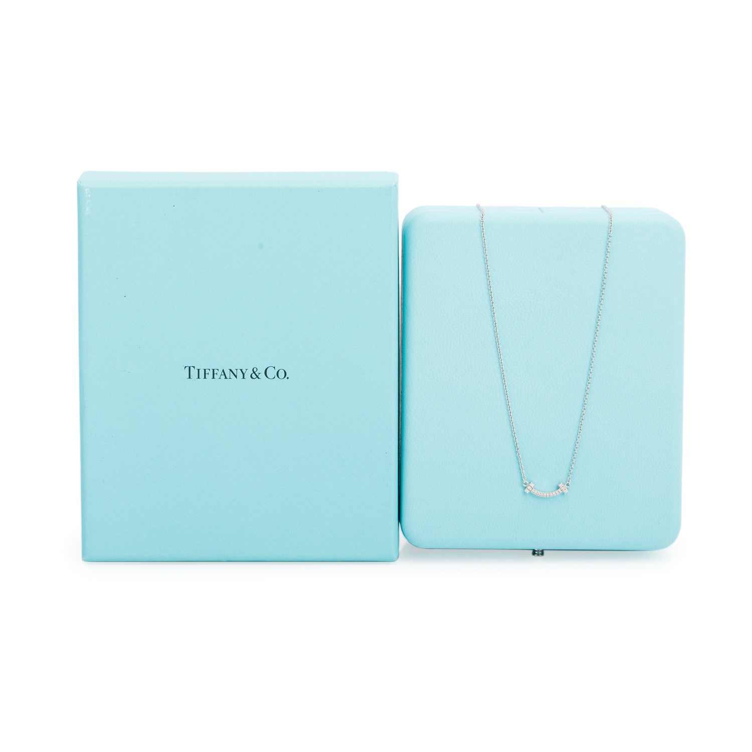 Tiffany & Co. 2023 18k White Gold Mini T Smile Diamond Pendant Necklace w/ Box & Receipt
