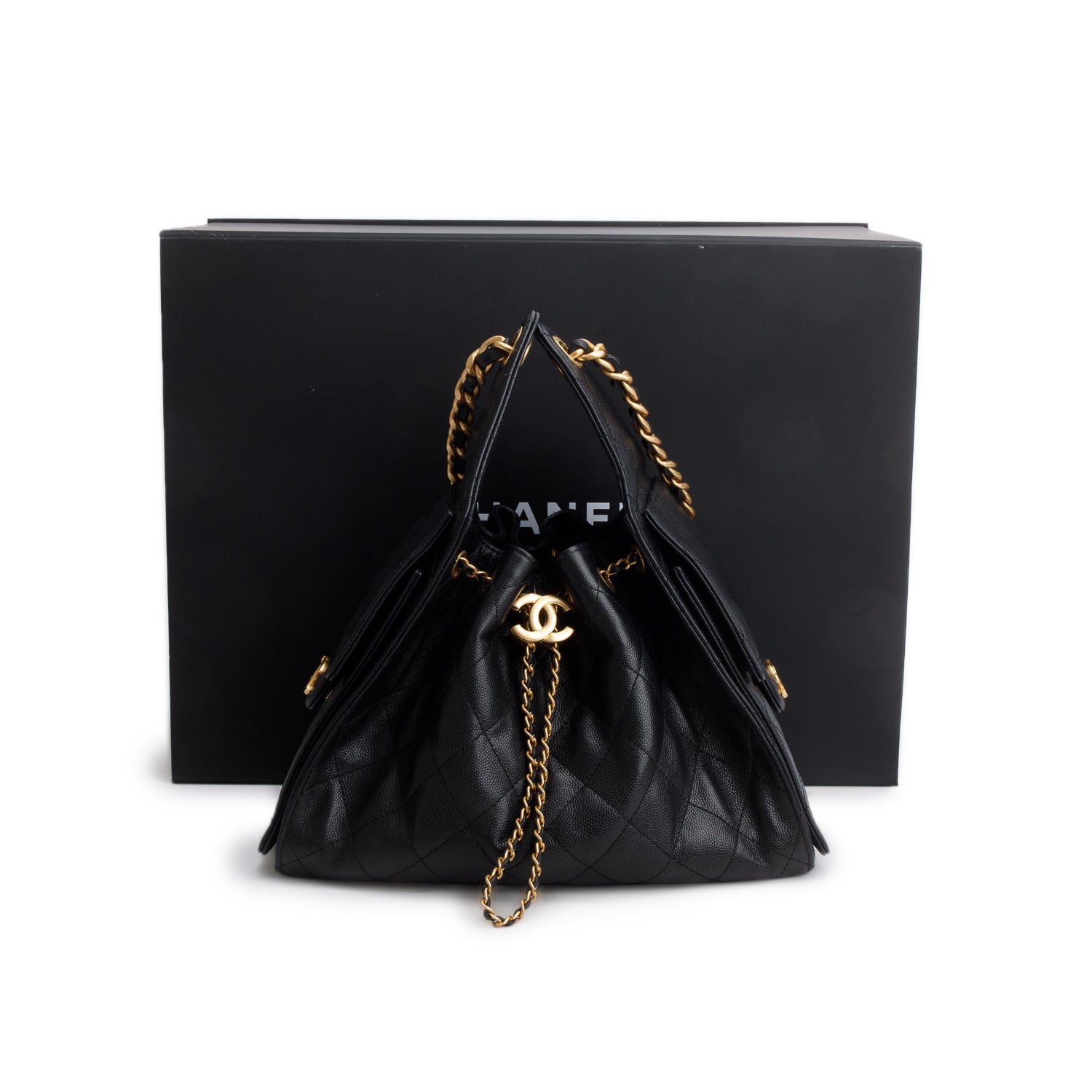 Chanel Black Caviar Leather 25 Small Handbag w/ Box