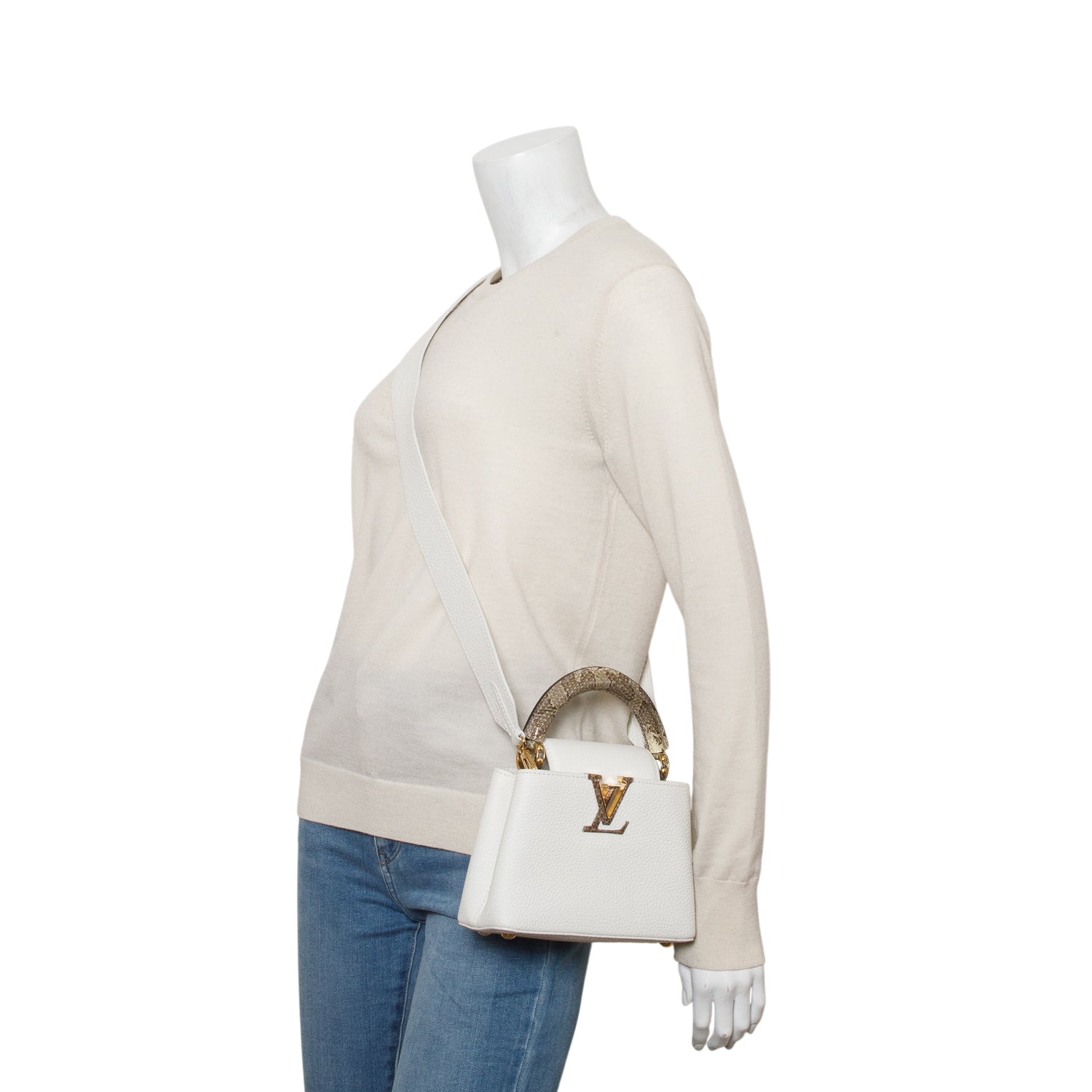 Louis Vuitton White Python Capucines Mini w/ Box & Strap