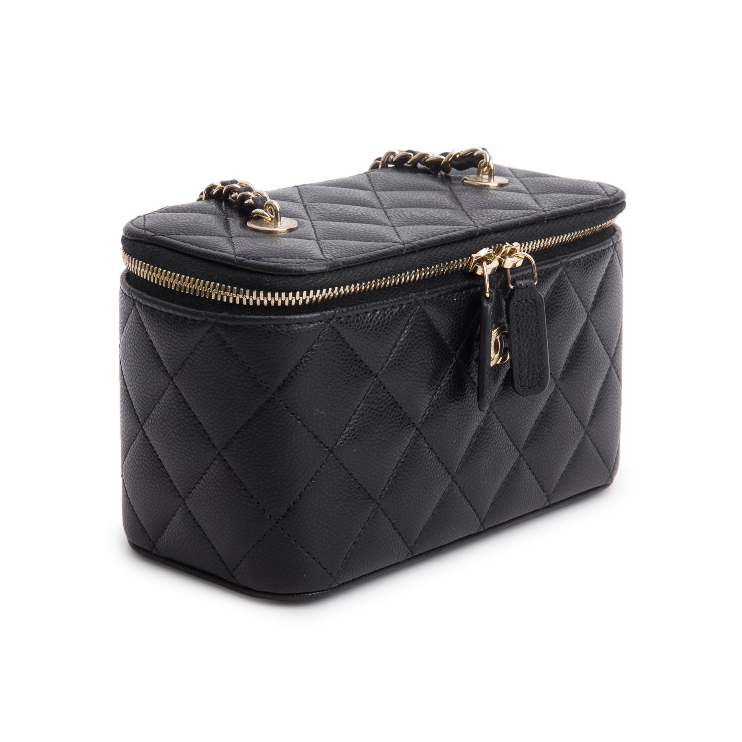 Chanel 2025 Black Caviar Quilted Small Vanity Case with Chain w/ Box & Receipt