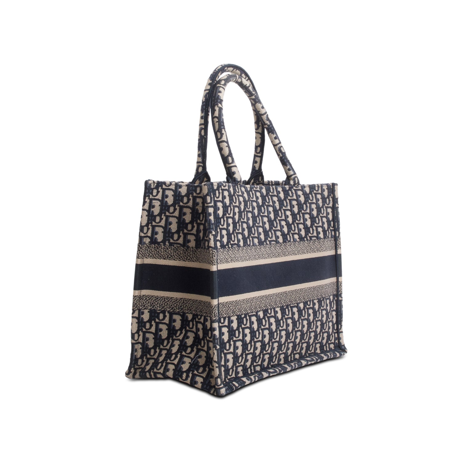 Christian Dior 2022 Ecru and Blue Oblique Embroidery Medium Book Tote
