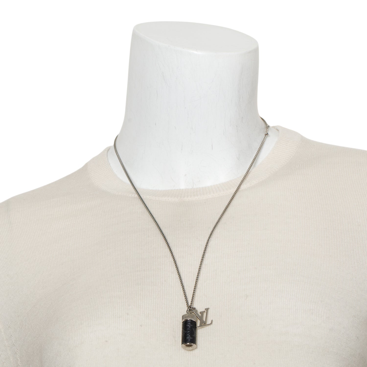 Louis Vuitton Palladium Plated Monogram Eclipse Pill Case Pendant Necklace w/ Box