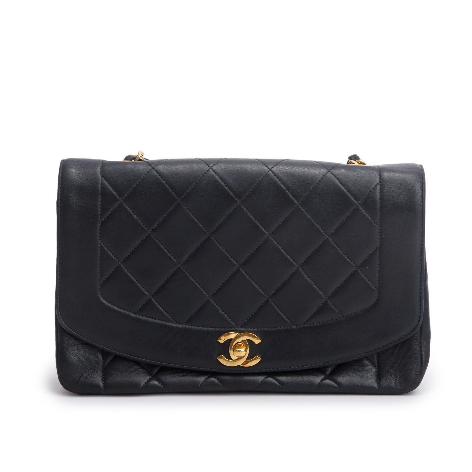 Chanel Vintage Black Lambskin Quilted Medium Diana Flap