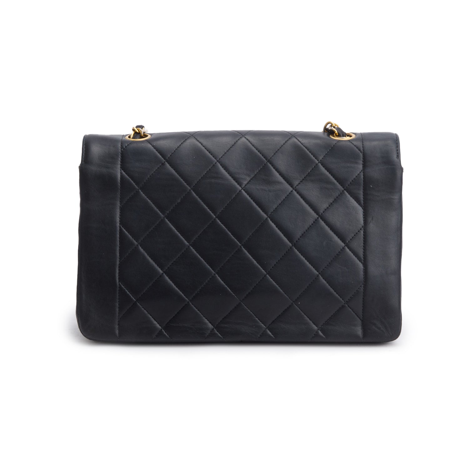 Chanel Vintage Black Lambskin Quilted Medium Diana Flap