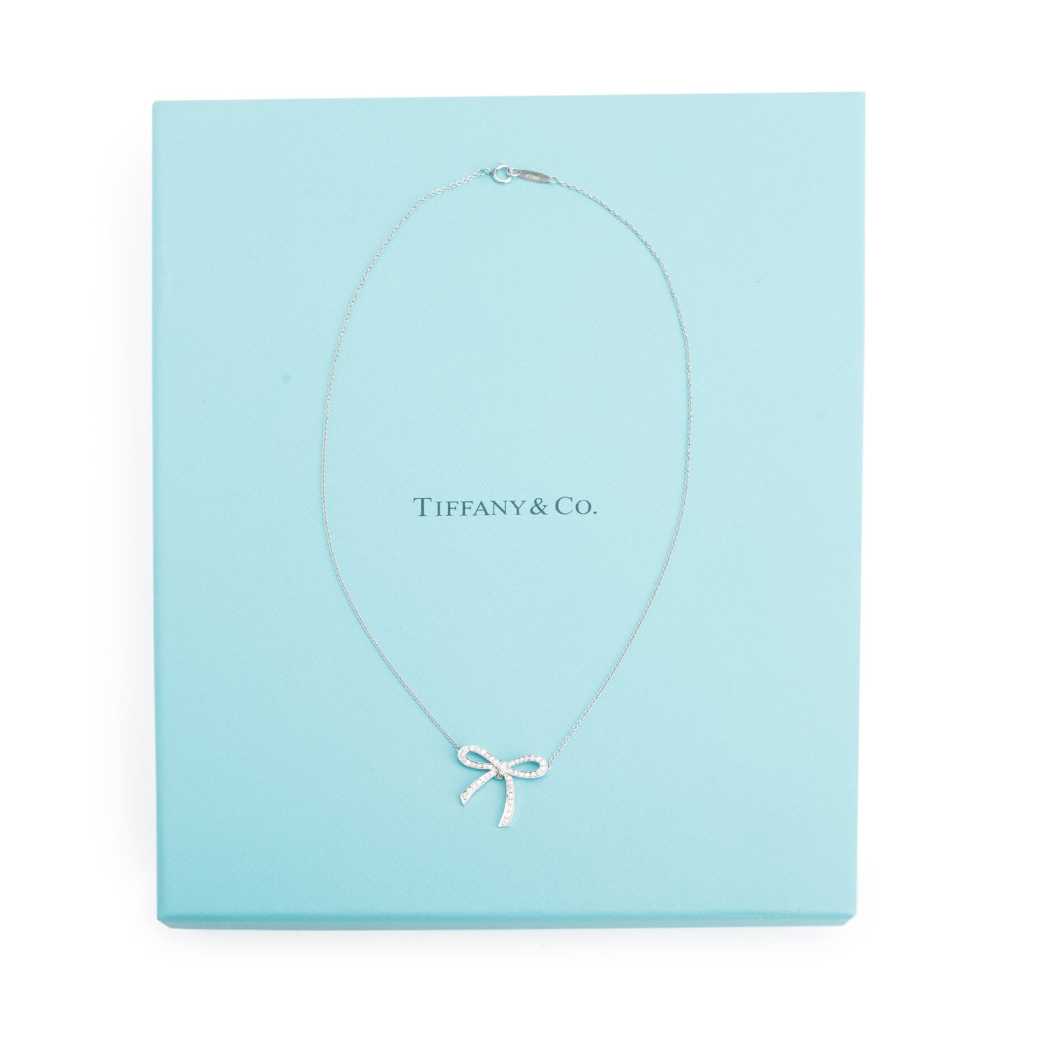 Tiffany & Co. Platinum Diamond Bow Pendant Necklace w/ Box
