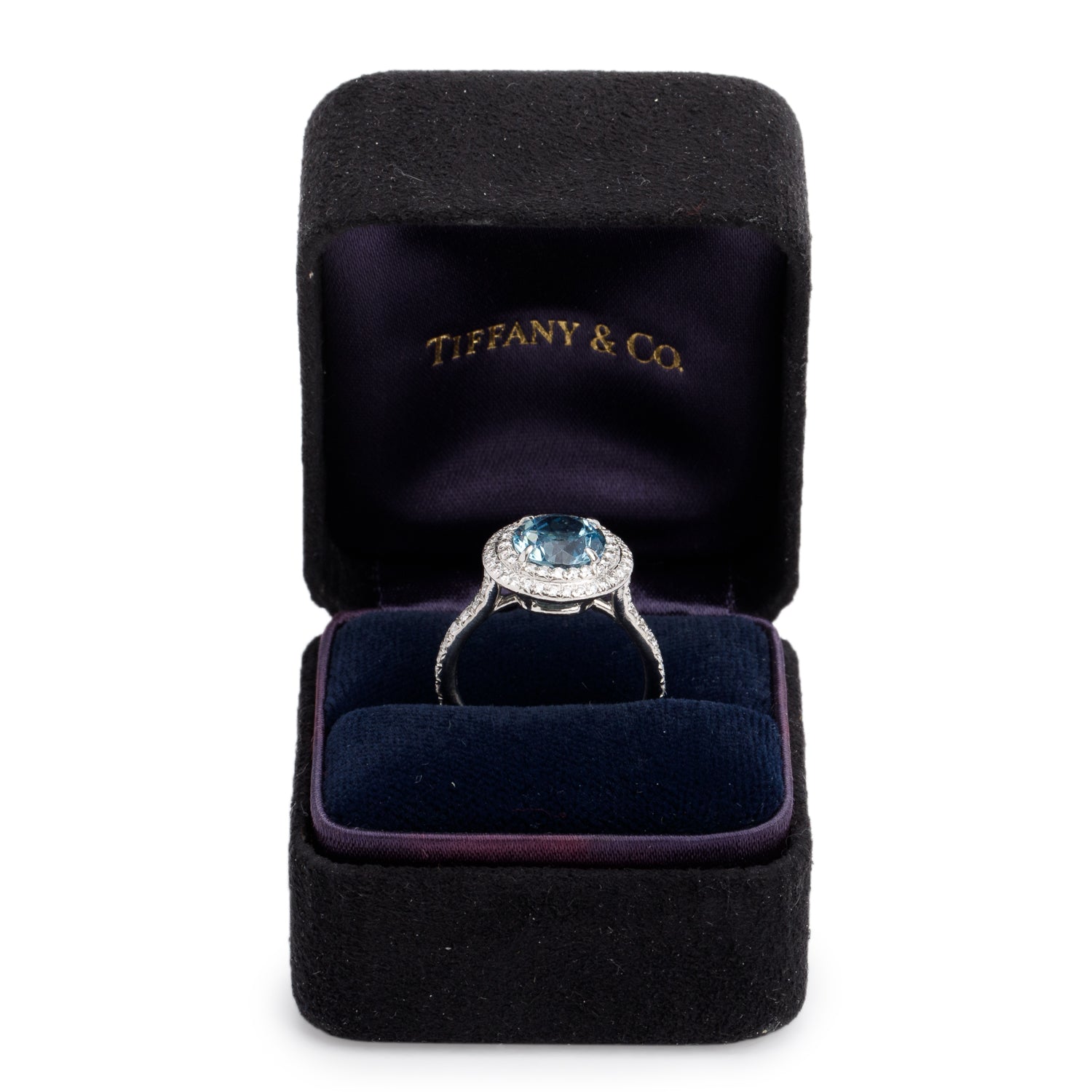 Tiffany & Co. Platinum Aquamarine & Diamond Soleste Ring, Size 5.25 w/ Box