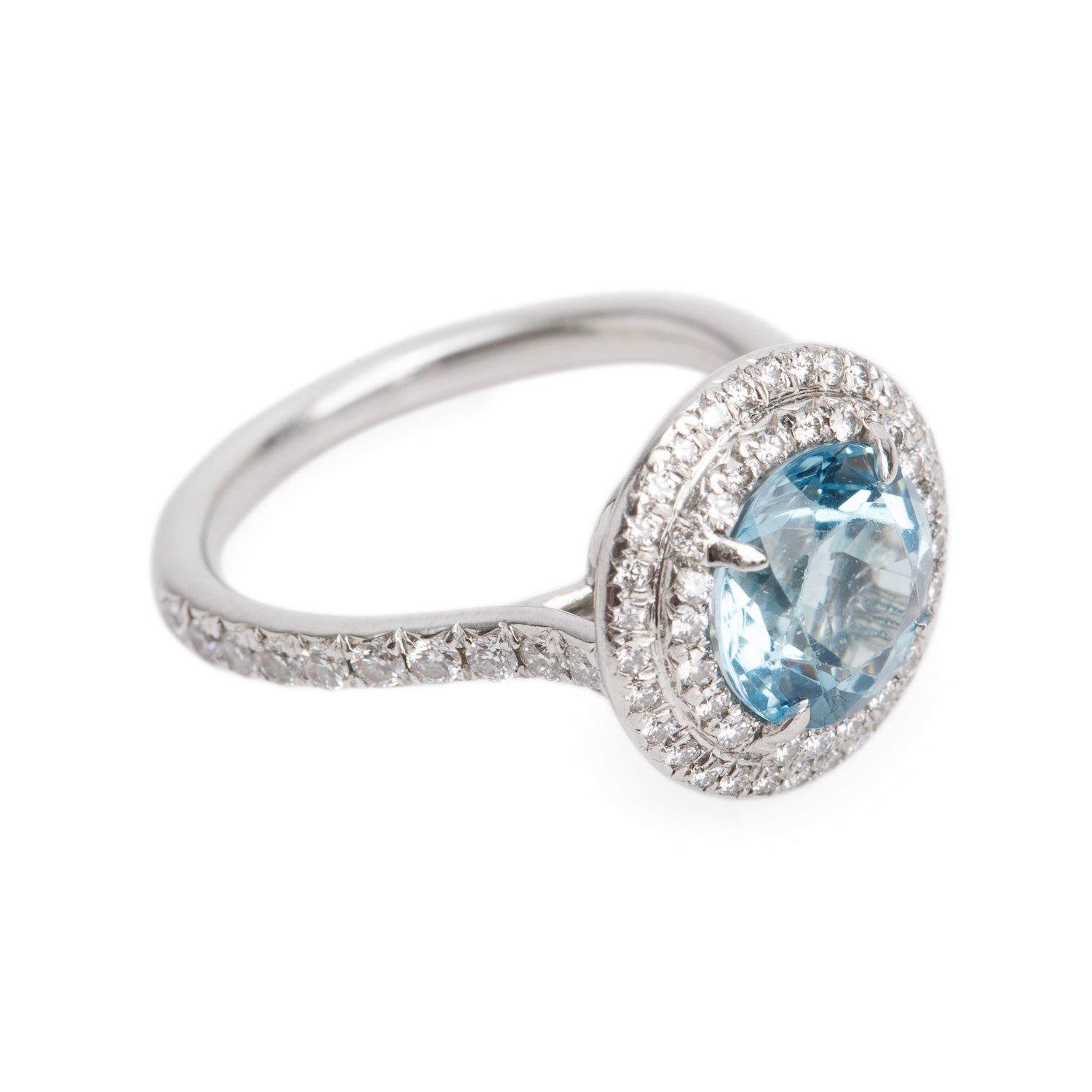 Tiffany & Co. Platinum Aquamarine & Diamond Soleste Ring, Size 5.25 w/ Box
