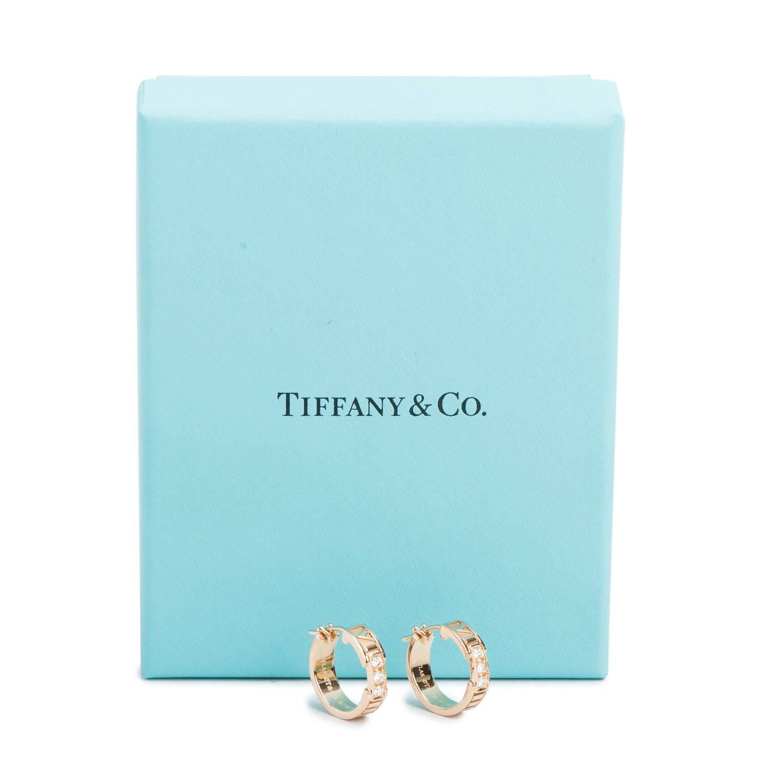 Tiffany & Co. 18k Rose Gold Diamond Atlas Hoop Earrings w/ Box