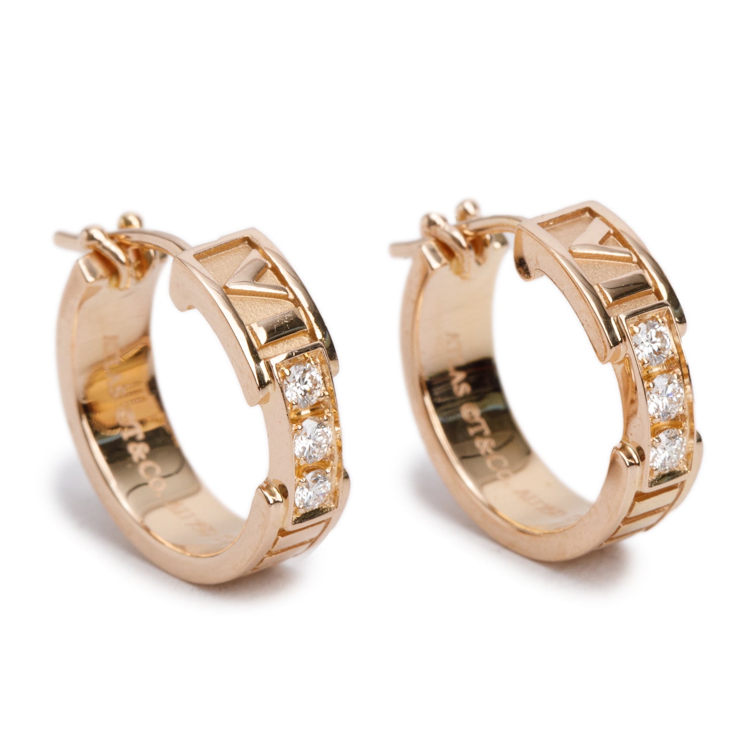 Tiffany & Co. 18k Rose Gold Diamond Atlas Hoop Earrings w/ Box