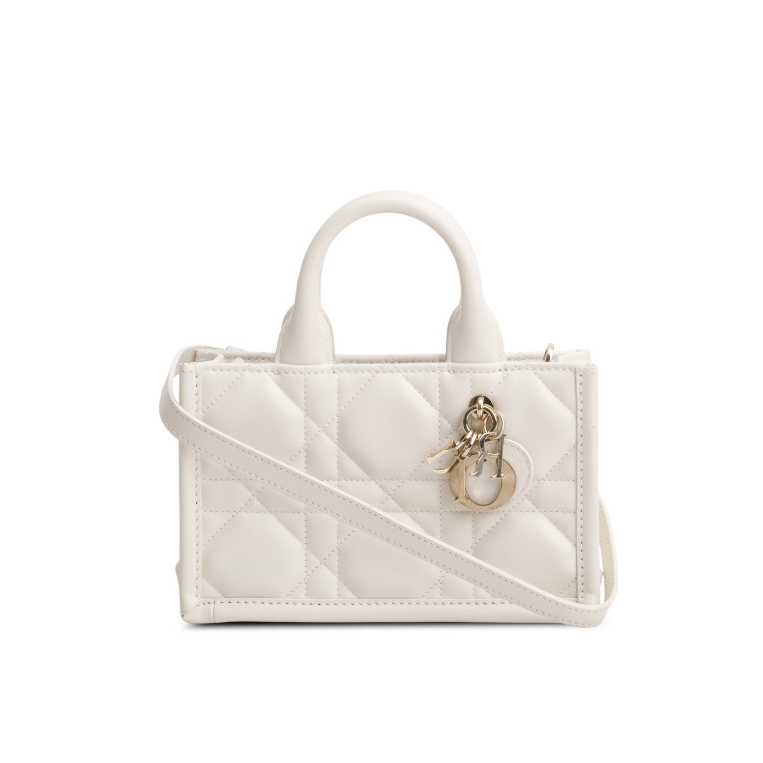 Christian Dior 2024 White Macrocannage Lambskin Mini Book Tote w/ Strap
