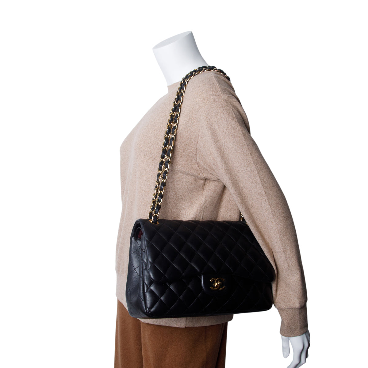 Chanel Black Quilted Lambskin Leather Classic Jumbo Double Flap Bag