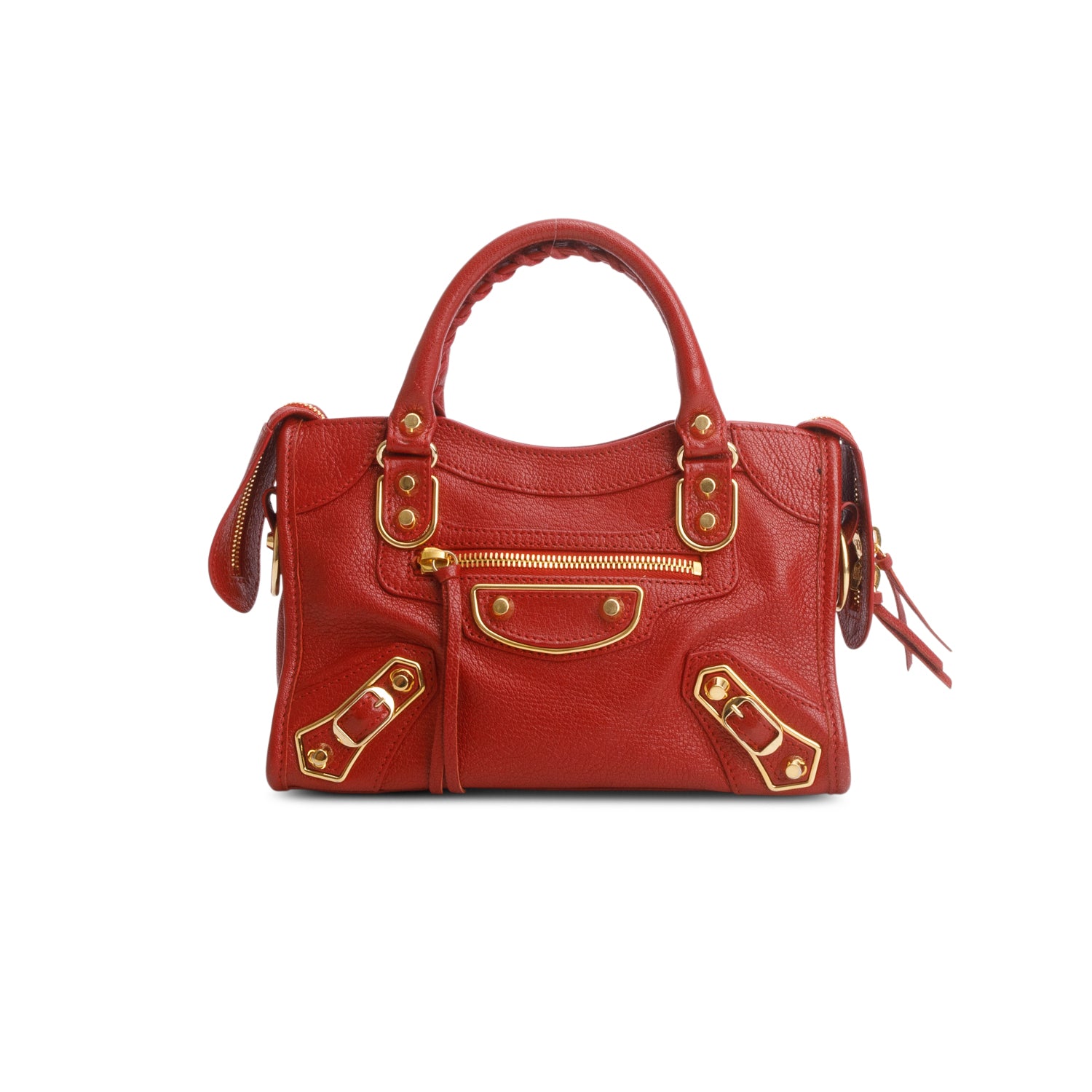 Balenciaga Red Agneau Classic Hardware Mini City w/ Strap