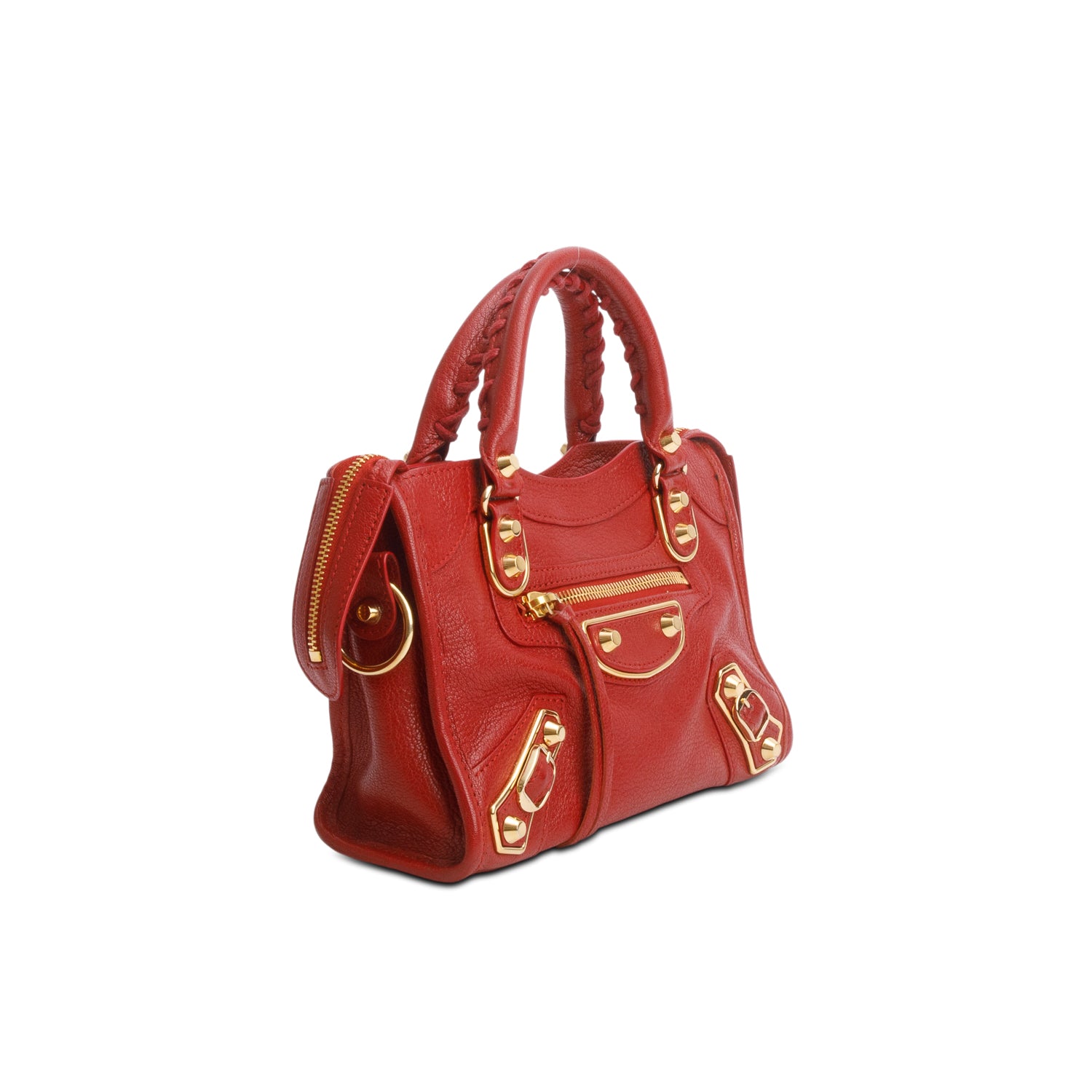 Balenciaga Red Agneau Classic Hardware Mini City w/ Strap