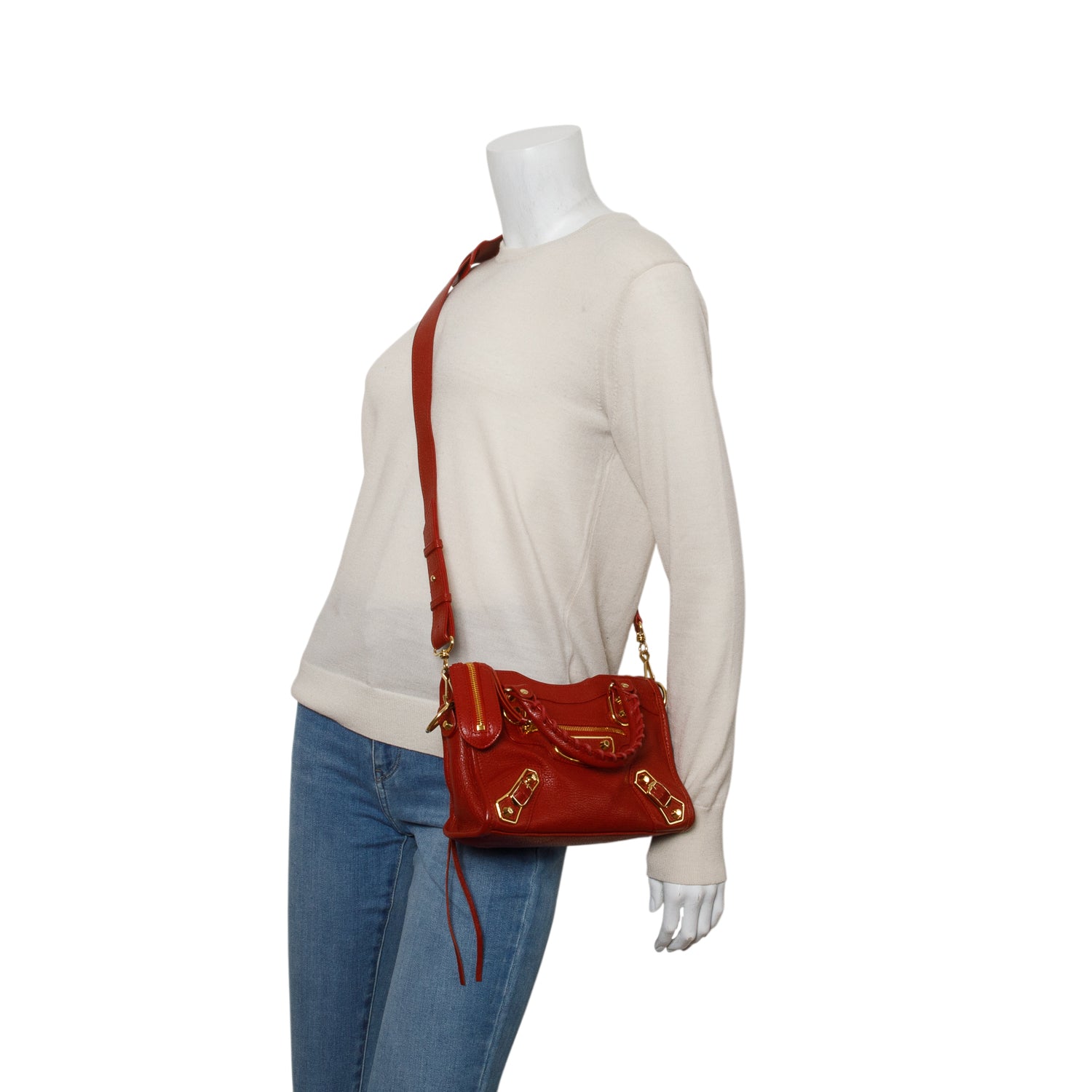 Balenciaga Red Agneau Classic Hardware Mini City w/ Strap