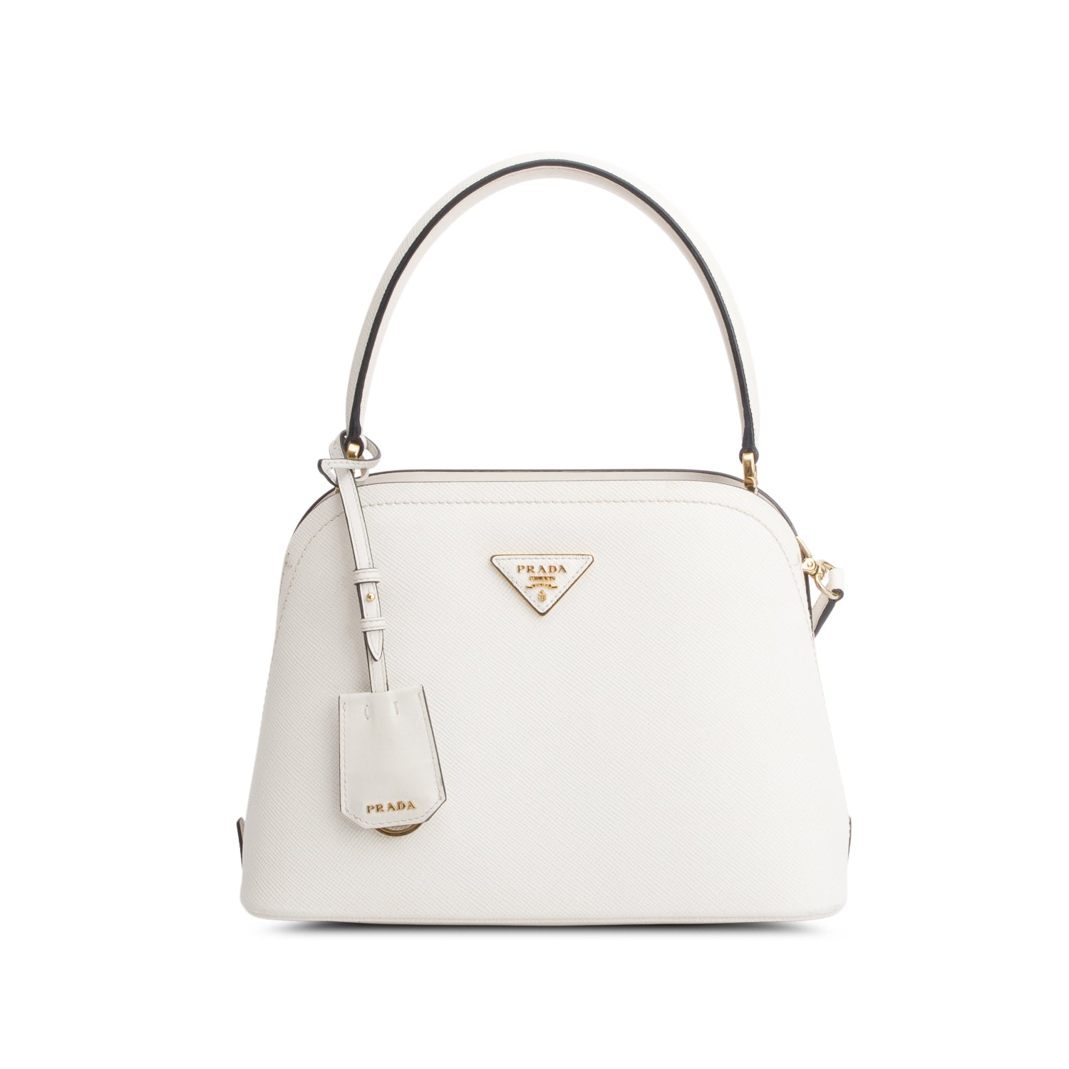 Prada White Saffiano Lux Matinee Tote w/ Strap & Authenticity Card